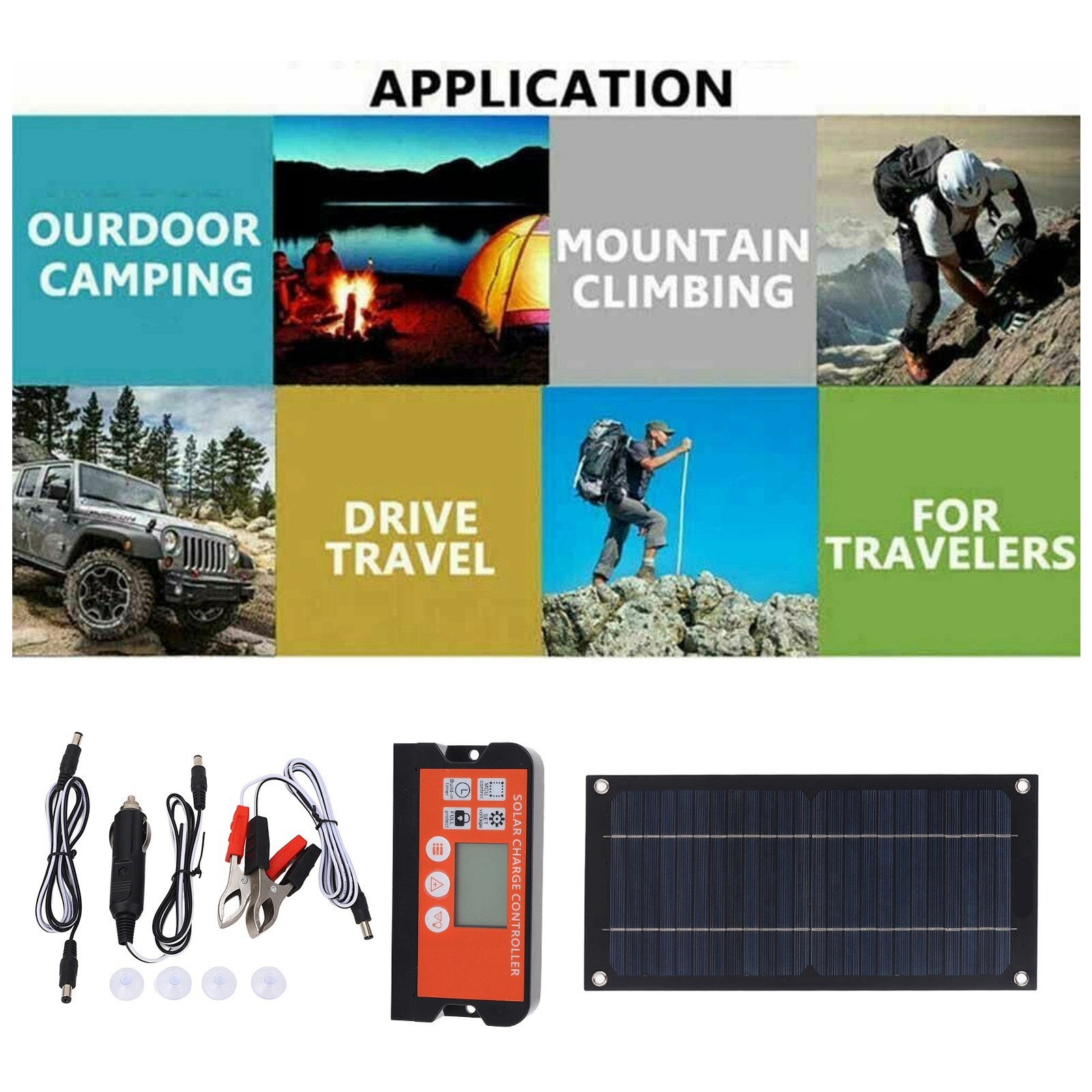 10W Solar Panel Kit 18V Battery Charger W/ Controller Caravan Boat RV Car