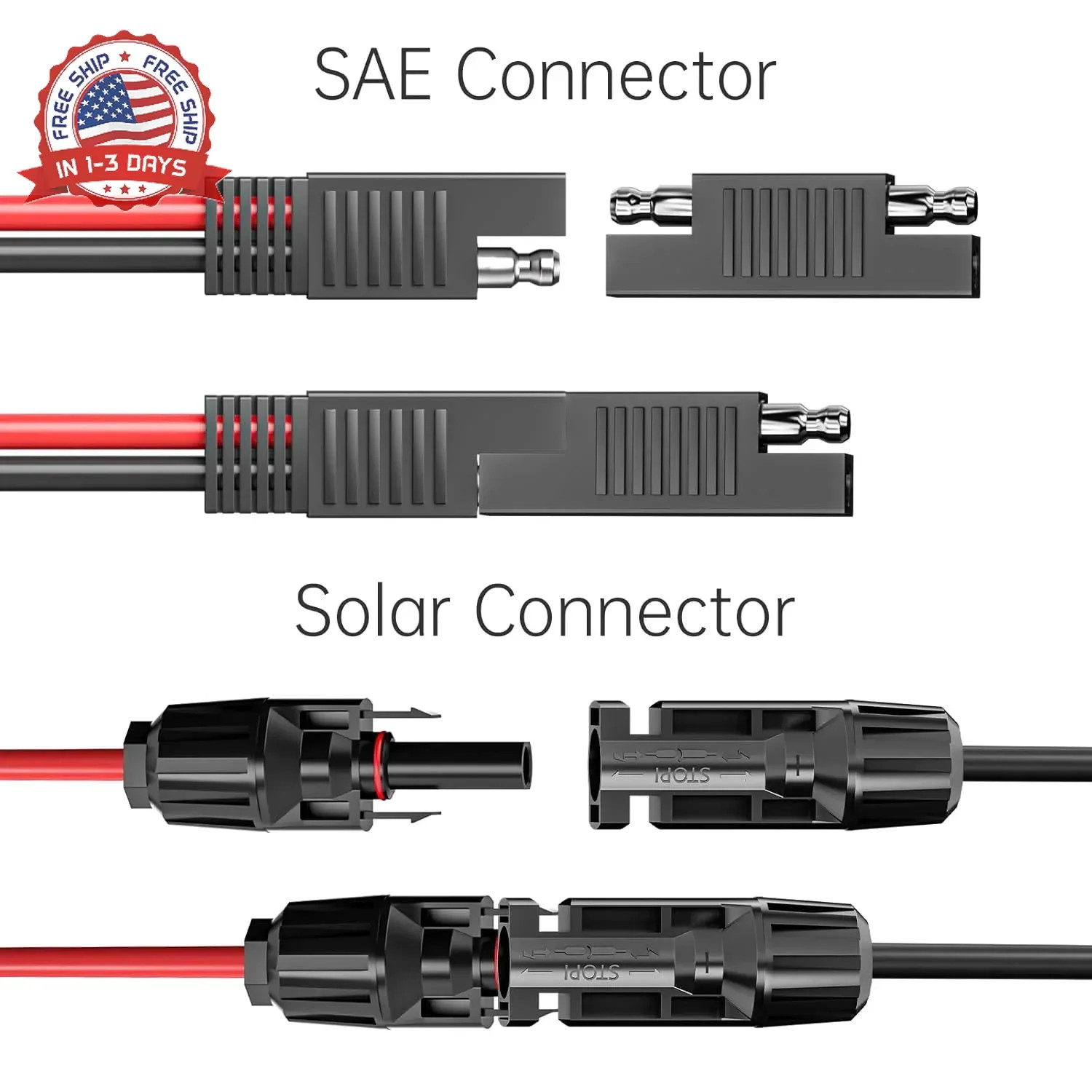 10AWG Solar to SAE Extension Cable 60cm Tinned Copper Waterproof RV Battery Char
