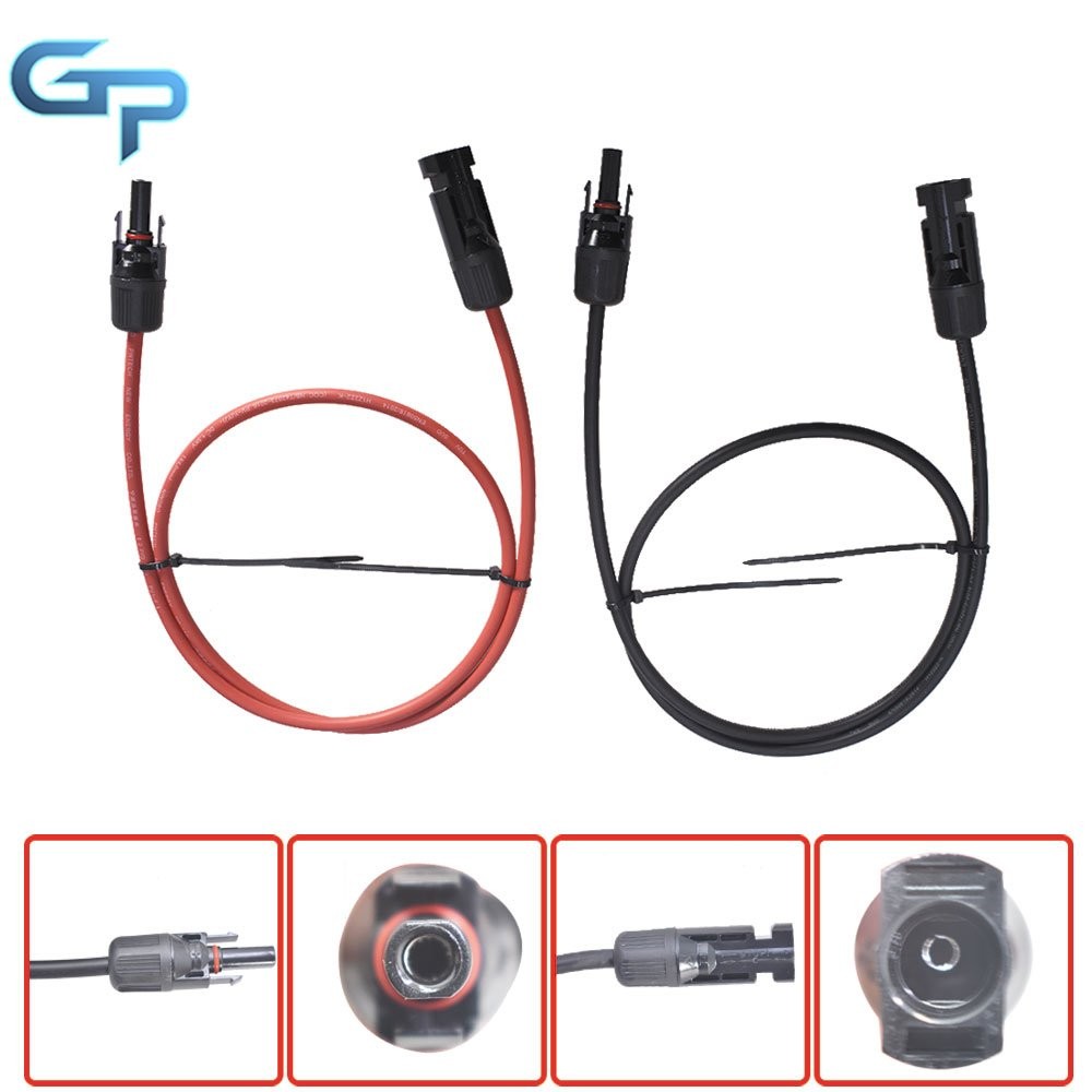 3 Feet Black + Red 1 Pair Solar Panel Extension Cable Wire Connector 10 AWG