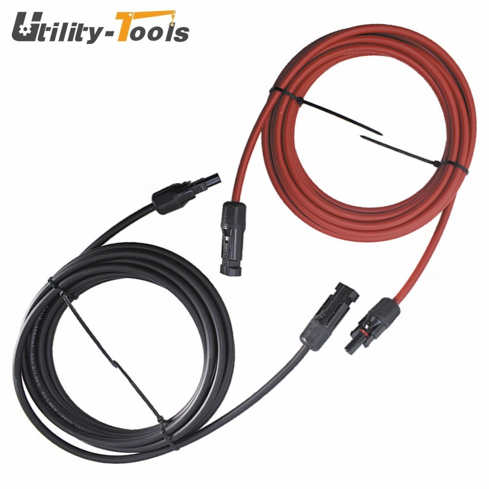 10AWG 15Feet High Quality Black + Red Solar Panel Extension Cable Wire Connector