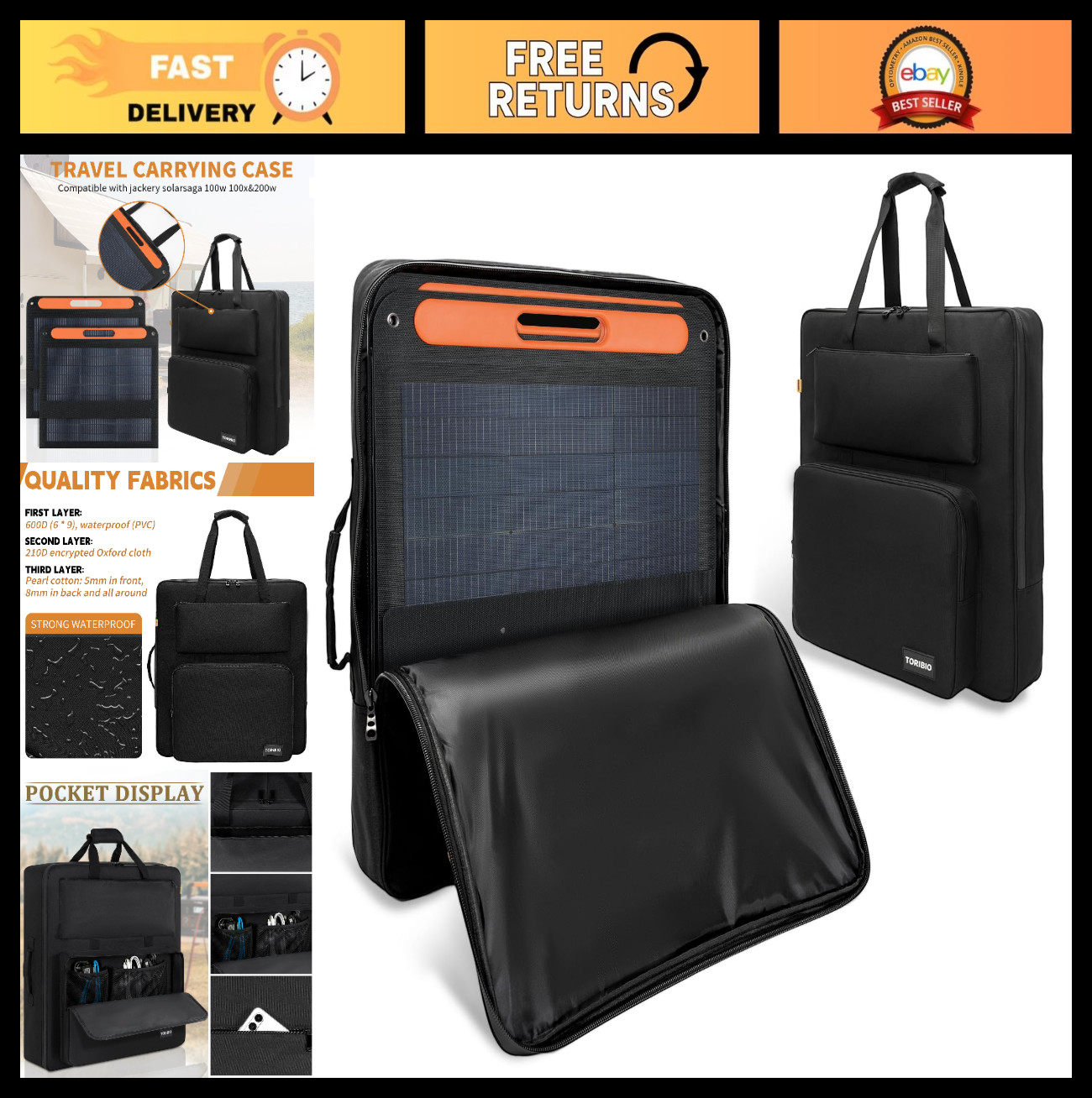 Portable Solar Panel Travel Bag – Water-Resistant Padded Case for 100W/200W Pane