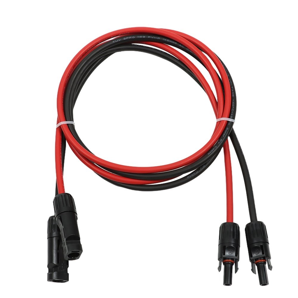 5FT Black + Red Solar Panel Extension Cable Wire Connector 1 Pair 10AWG