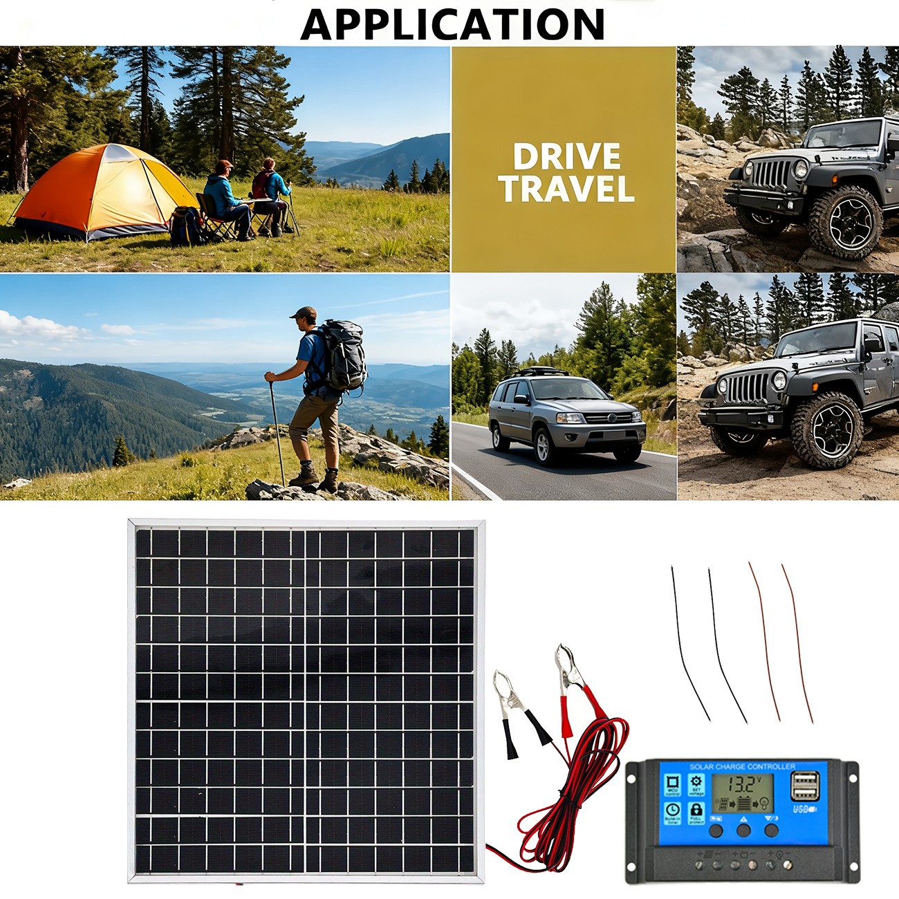 Solar Panel with 100A Controller, 18V USB Port for RV Marine Battery