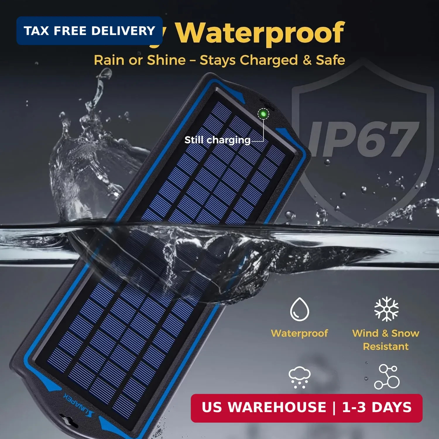 SUNAPEX 12V Solar Battery Charge: 5W Waterproof Portable Solar Panel Kit – Batte