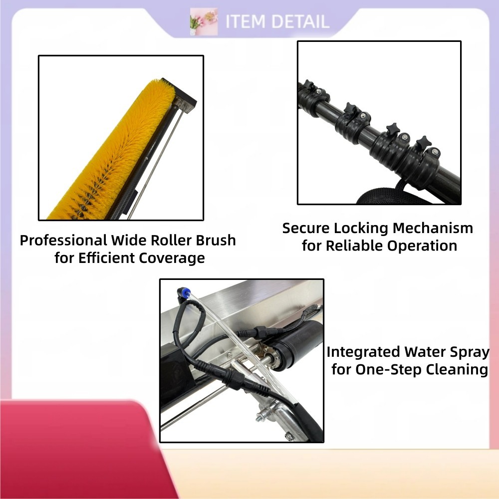 110V Solar Panel Cleaner 3.5m Pole 1.1m Brush for Roof PV System
