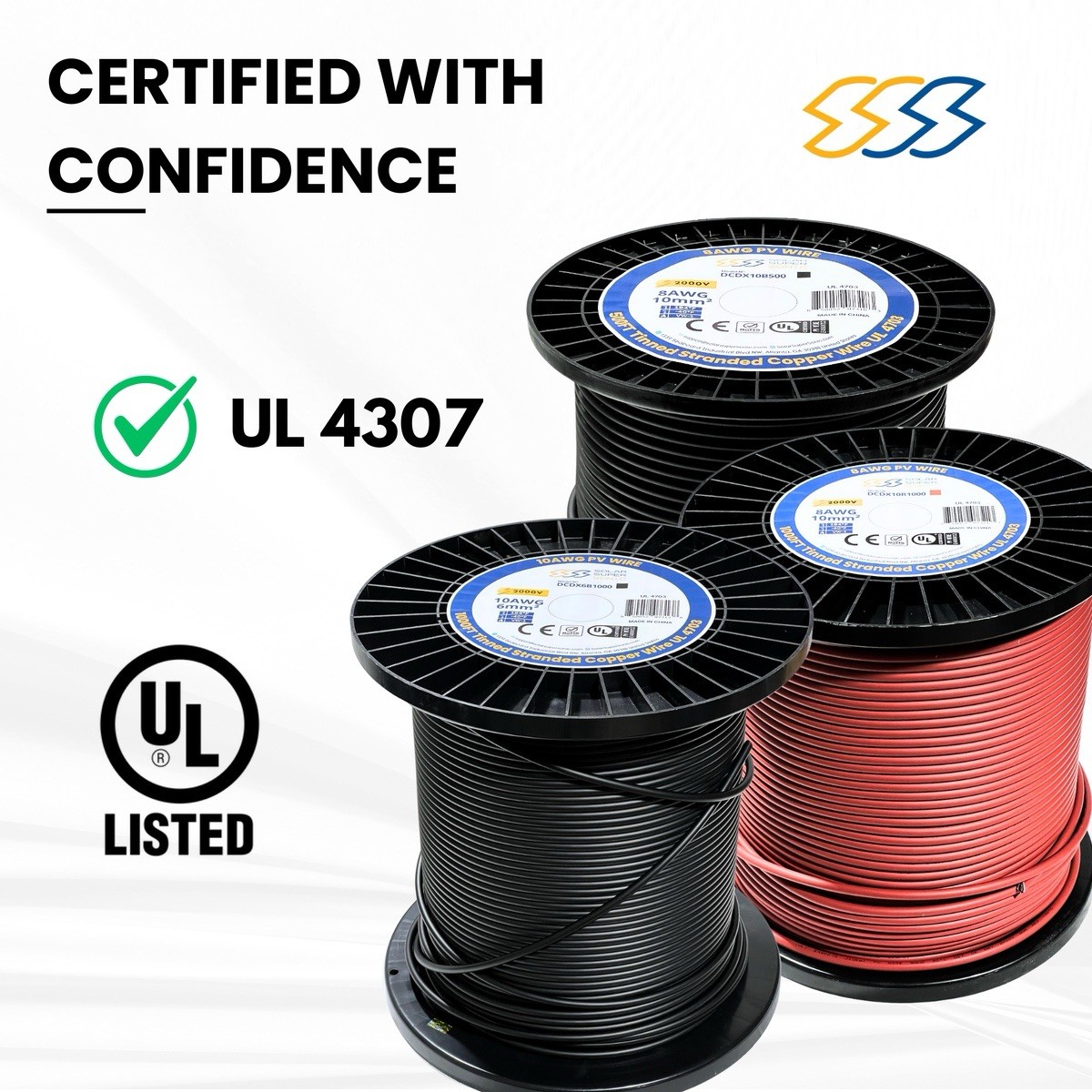 2000V PV Wire Tinned Stranded Copper – 8/10/12 AWG – Black/Red – 300 to 1000FT