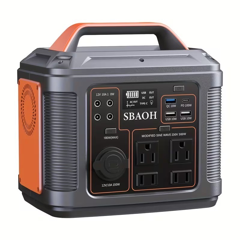 300W Portable Power Station Backup Battery Solar Generator with 60W Solar Panel