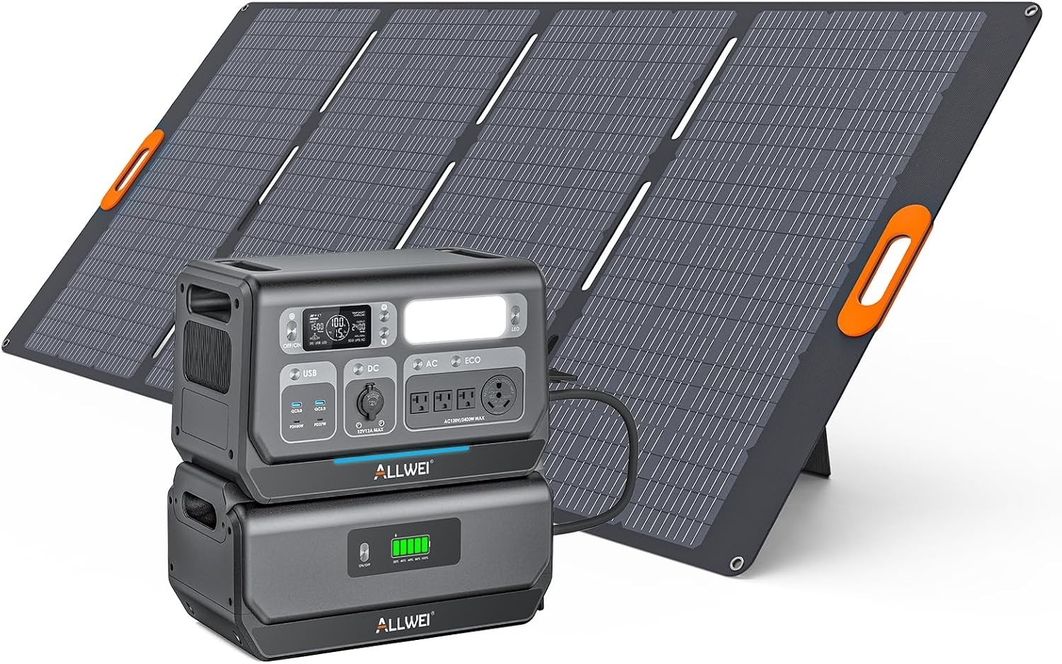 ALLWEI 2400W 2048Wh Portable Power Station Generator w/400W Solar Panel