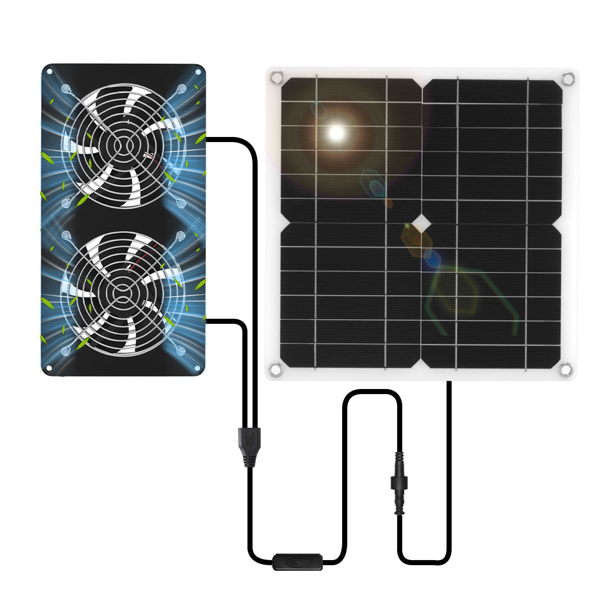 15W Dual Head Solar Exhaust Fan, IP65 Waterproof Ventilation Fan for Greenhouse