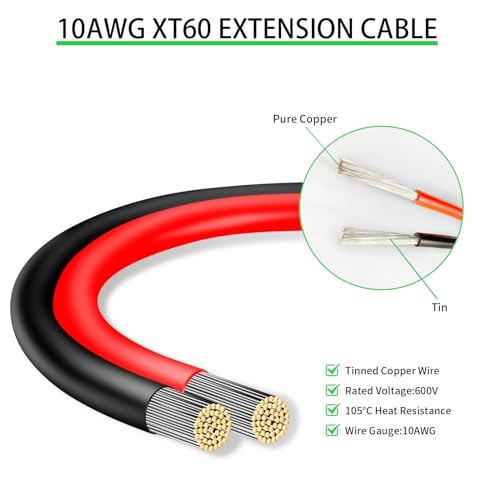 0AWG XT60 Extension Cable 5FT, XT60 Cable with Male to Female Connector 5 FT 1