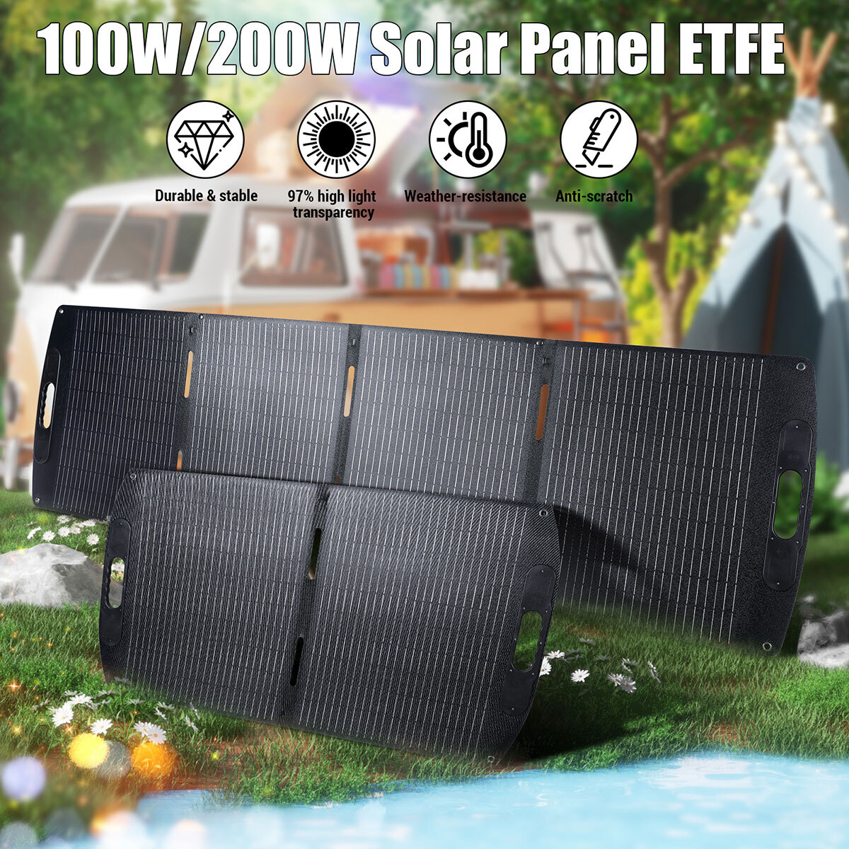 Upgrade Solar Panel 200W Mono Foldable Solar Charger for Camping Generator IP67