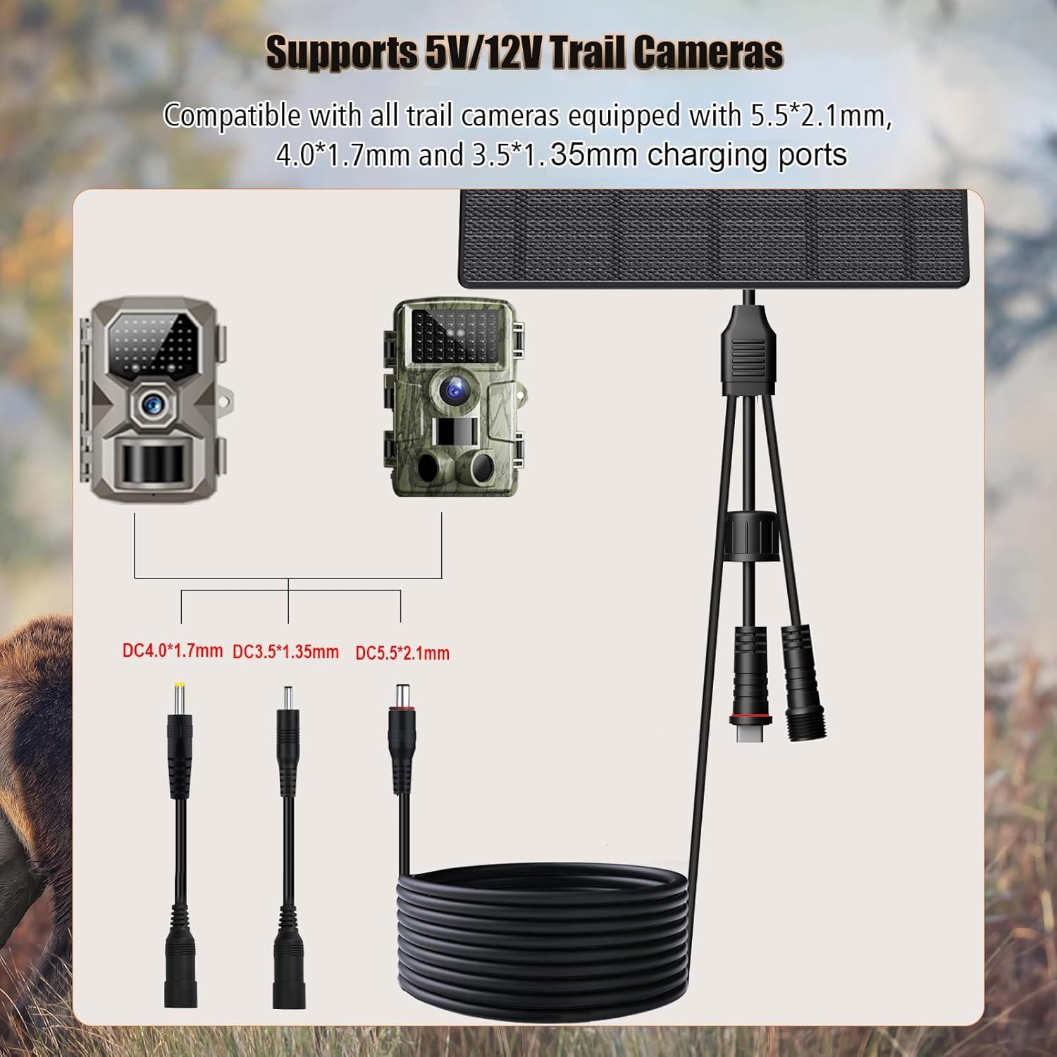 10W Solar Panel with 10400Mah Battery for Security & Trail Cameras, 5V/12V Adjus