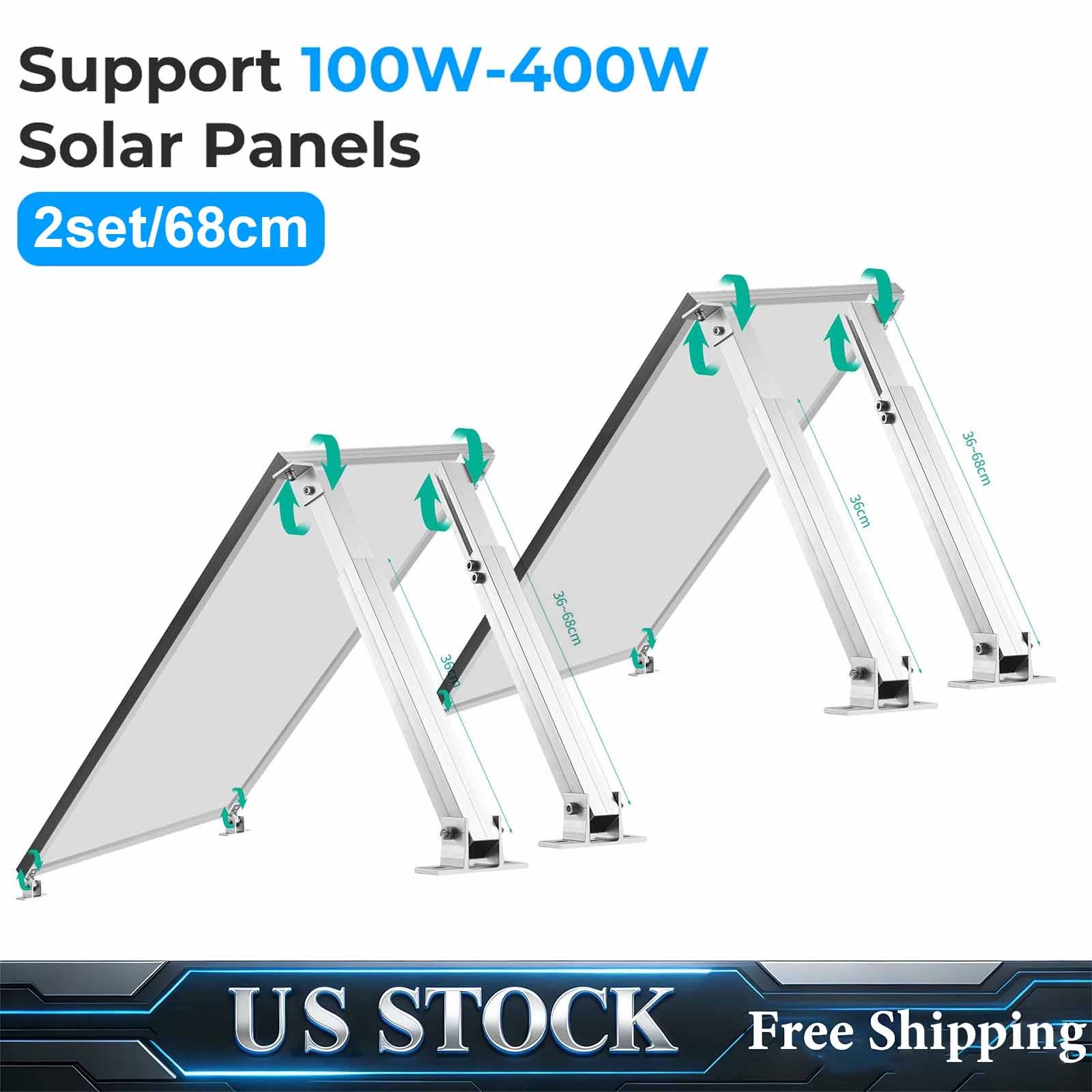 2 Sets 36-68cm Solar Panel Tilt Mount Brackets Kit for Roof Surface RV Farm