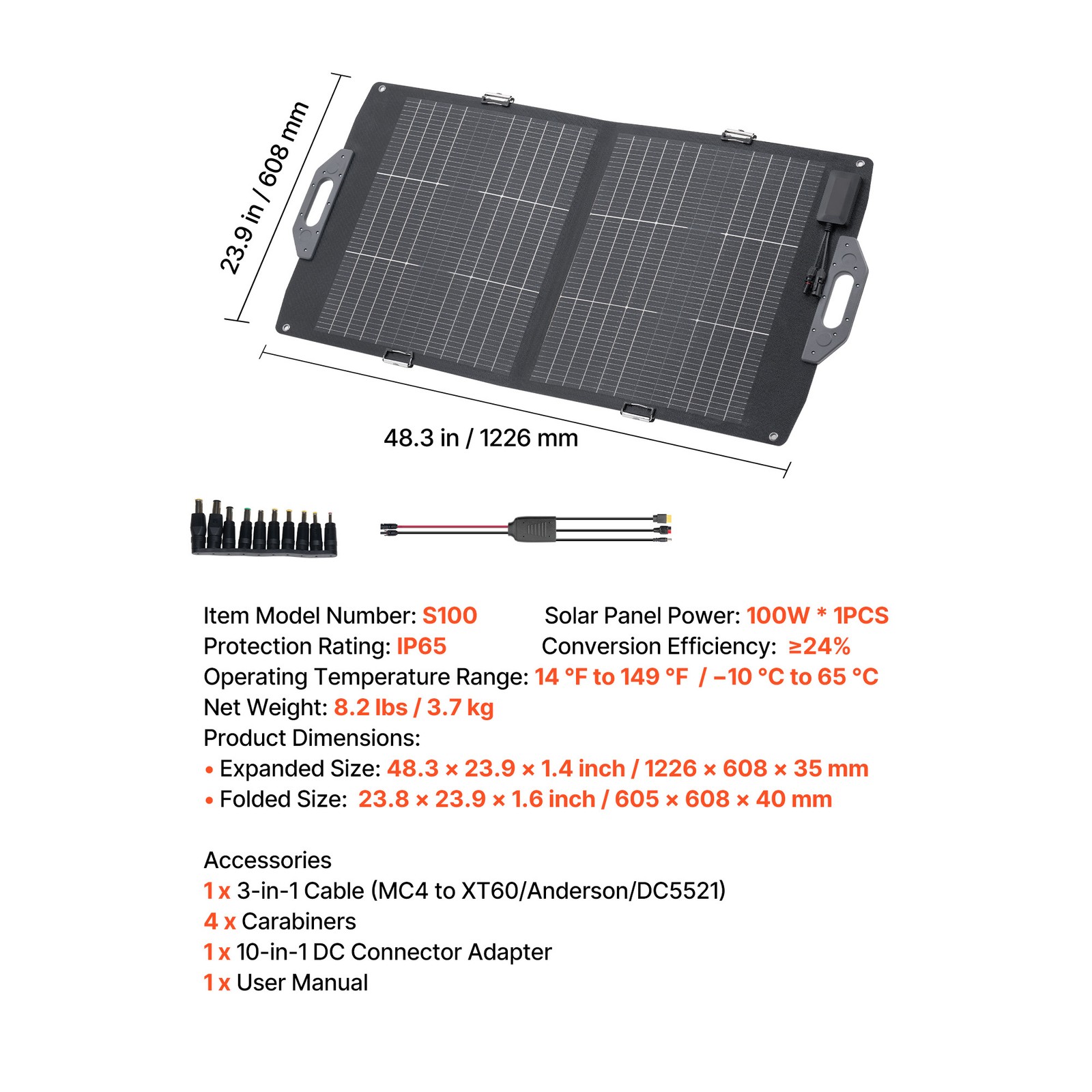 Uimoso 100W Foldable Bifacial Monocrystalline Solar Panel Charger