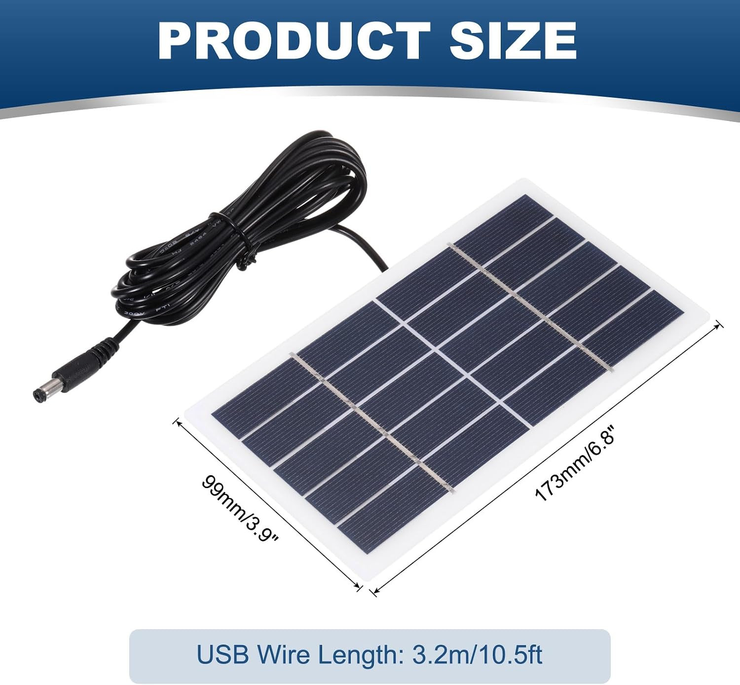 5V 2W 0.4A Mini Solar Panels, 3.2M Wire DC Connector Polycrystalline Solar Cell