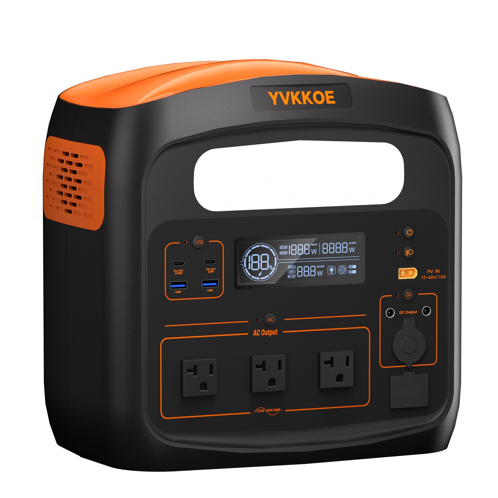 YVKKOE 1800W 1024Wh Solar Portable Power Station LFP for Outdoors