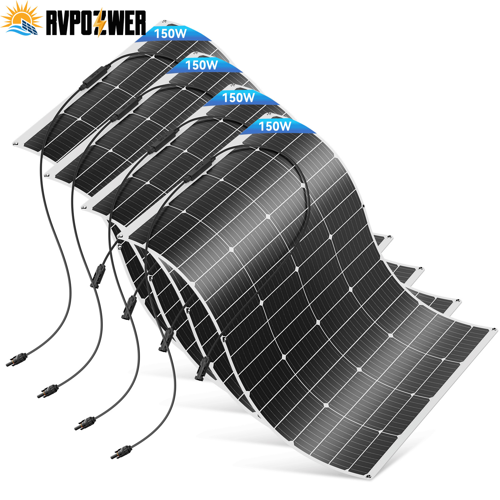 150W 300W 450W 600W Flexible Portable Solar Panel PV RV Rooftop Cabin Boat Home