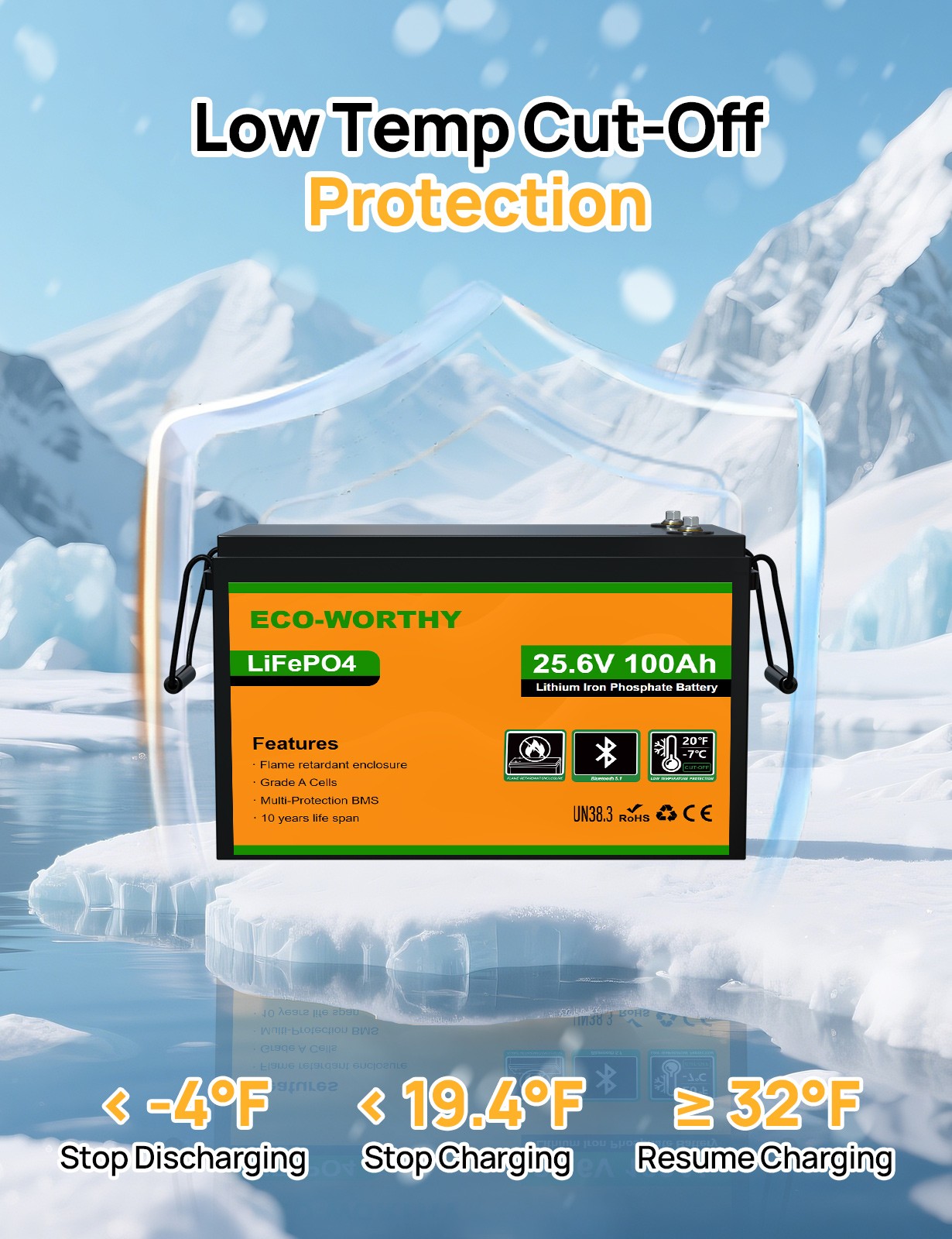 ECO-WORTHY 24V 100Ah LiFePO4 Lithium Battery Metal Case BMS 3000+Deep Cycles