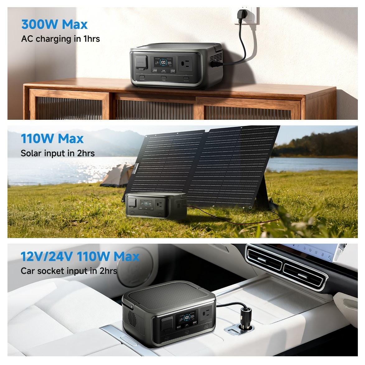 ALLPOWERS P300 300W 256Wh Portable Power Station AC DC Solar Panel Kit Optional