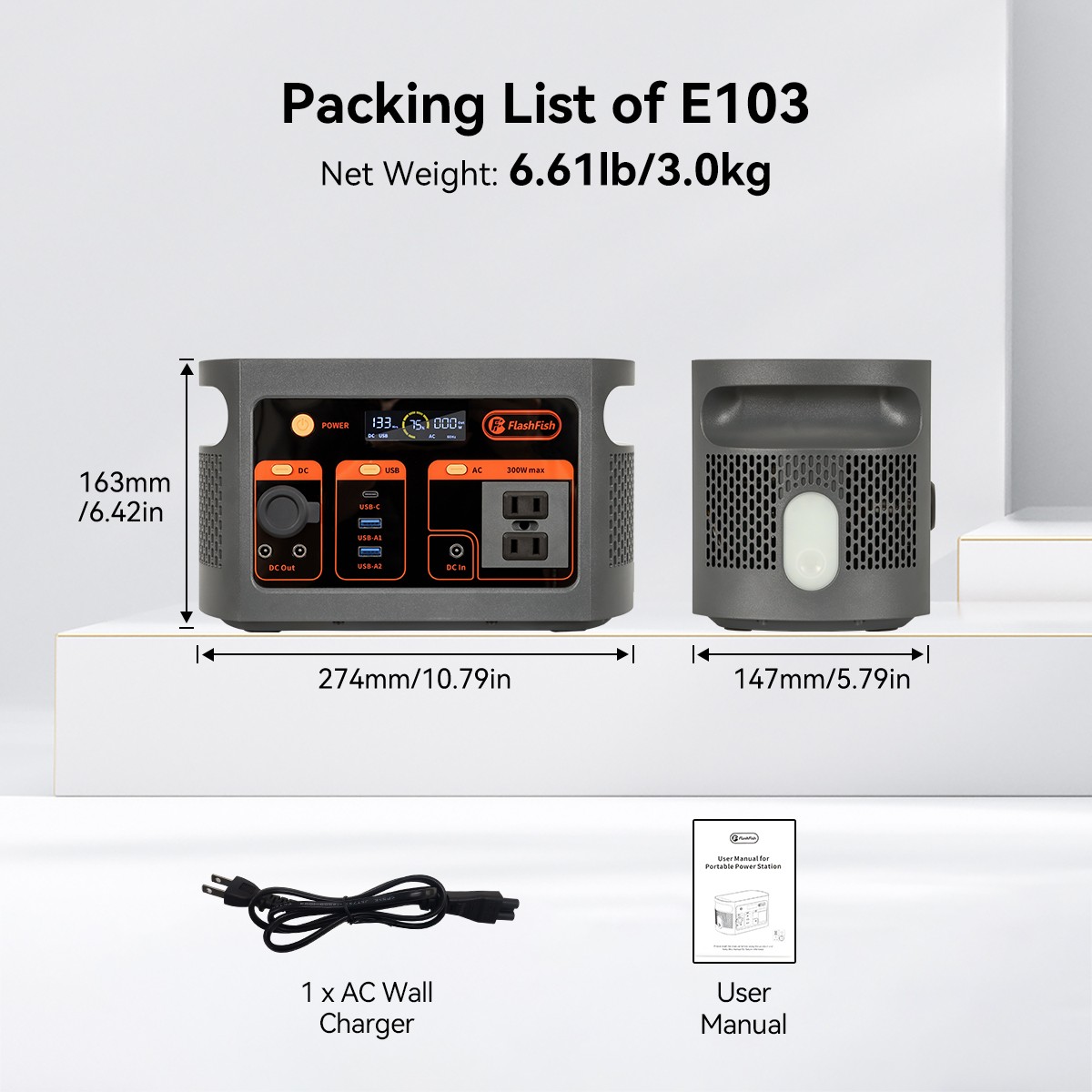 FlashFish E103 179.2Wh Portable Power Station Solar Generator & 60W Solar Panel