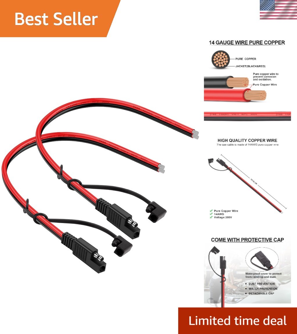 Secure 2-Pin SAE Extension Cable 1ft – Lightweight Connector for Trolling Motors