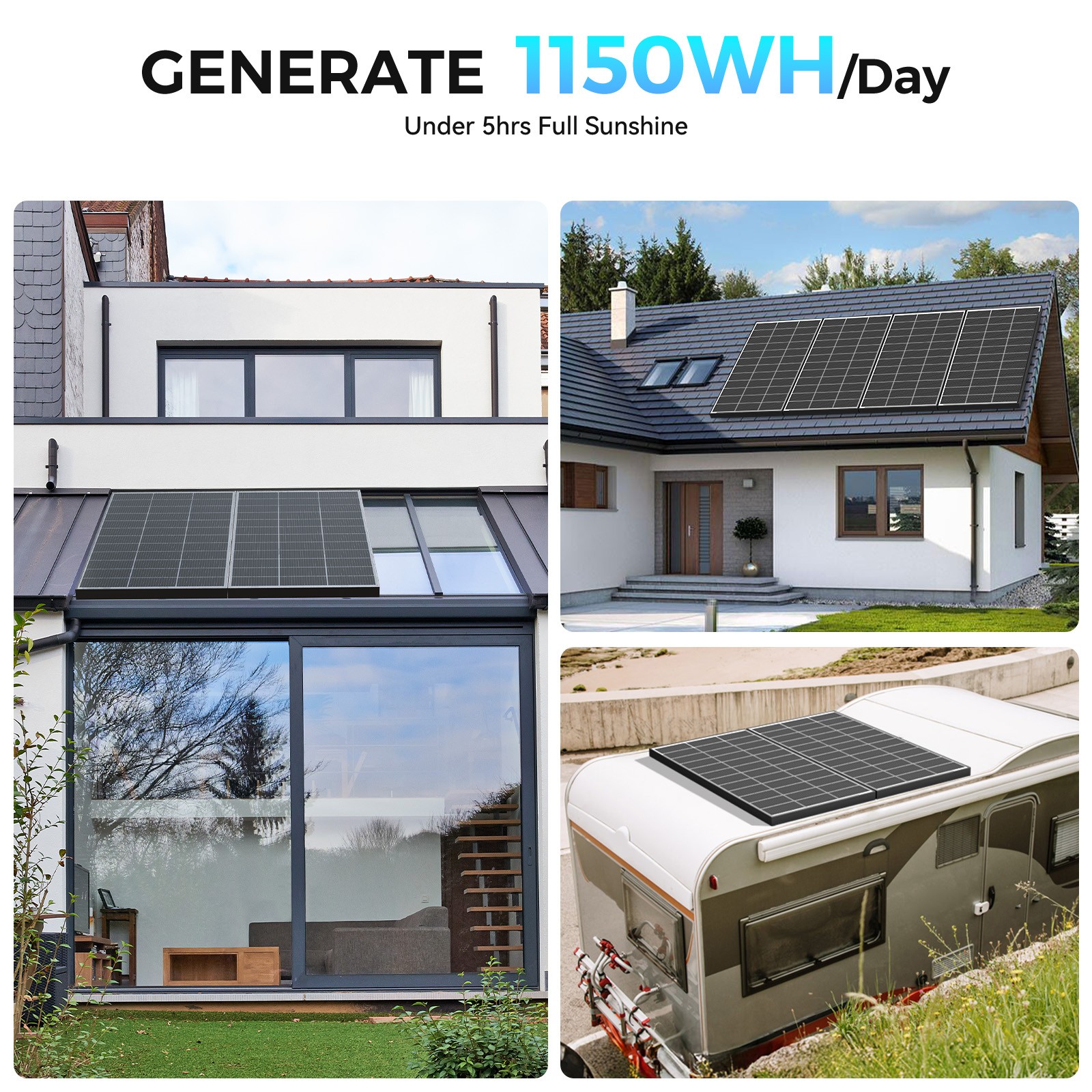 200W 400W 600W 1000Watt Solar Panel Bifacial 12V Mono Battery Home PV Power Boat