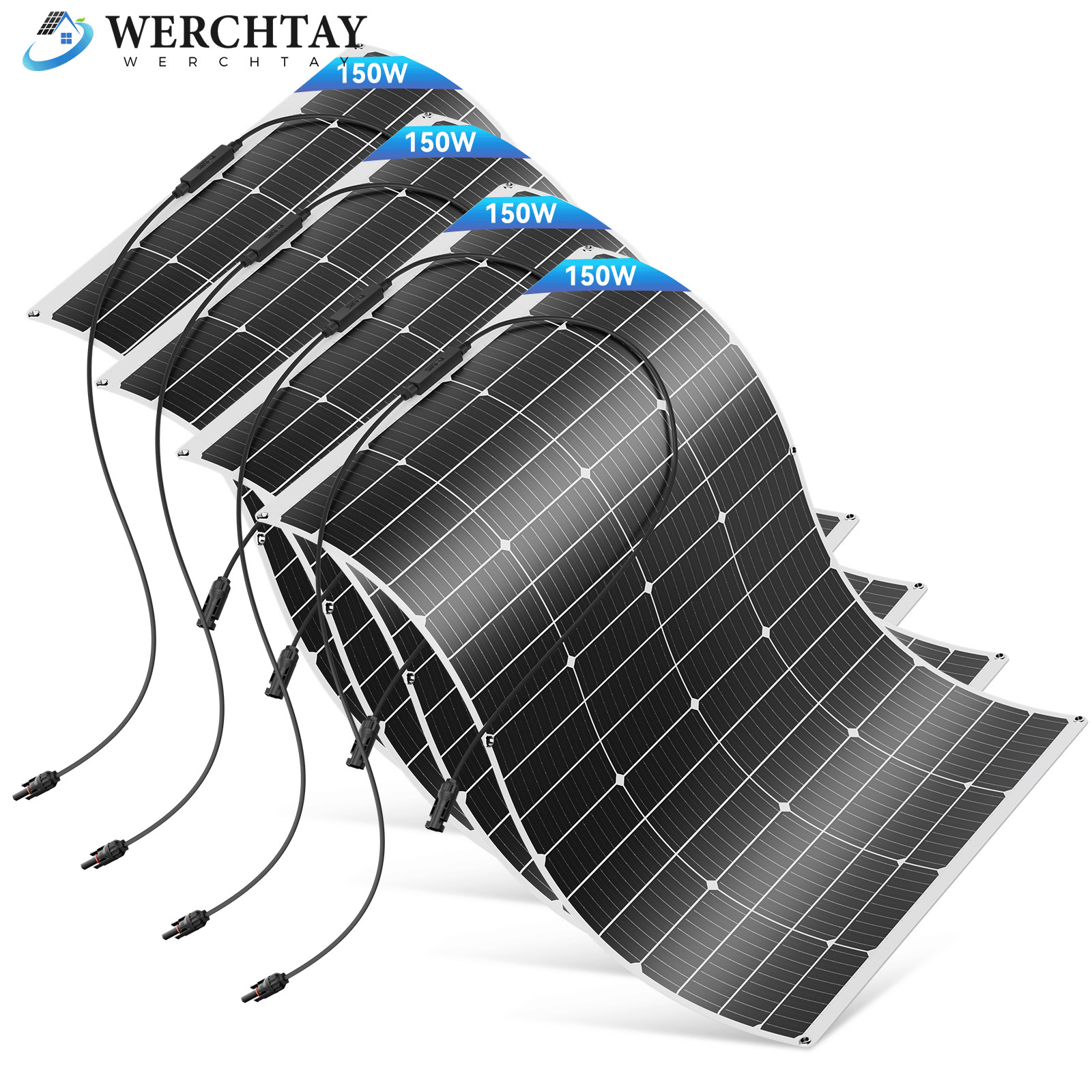 150W 300W 450W 600W Flexible Portable Solar Panel PV RV Rooftop Cabin Boat Home