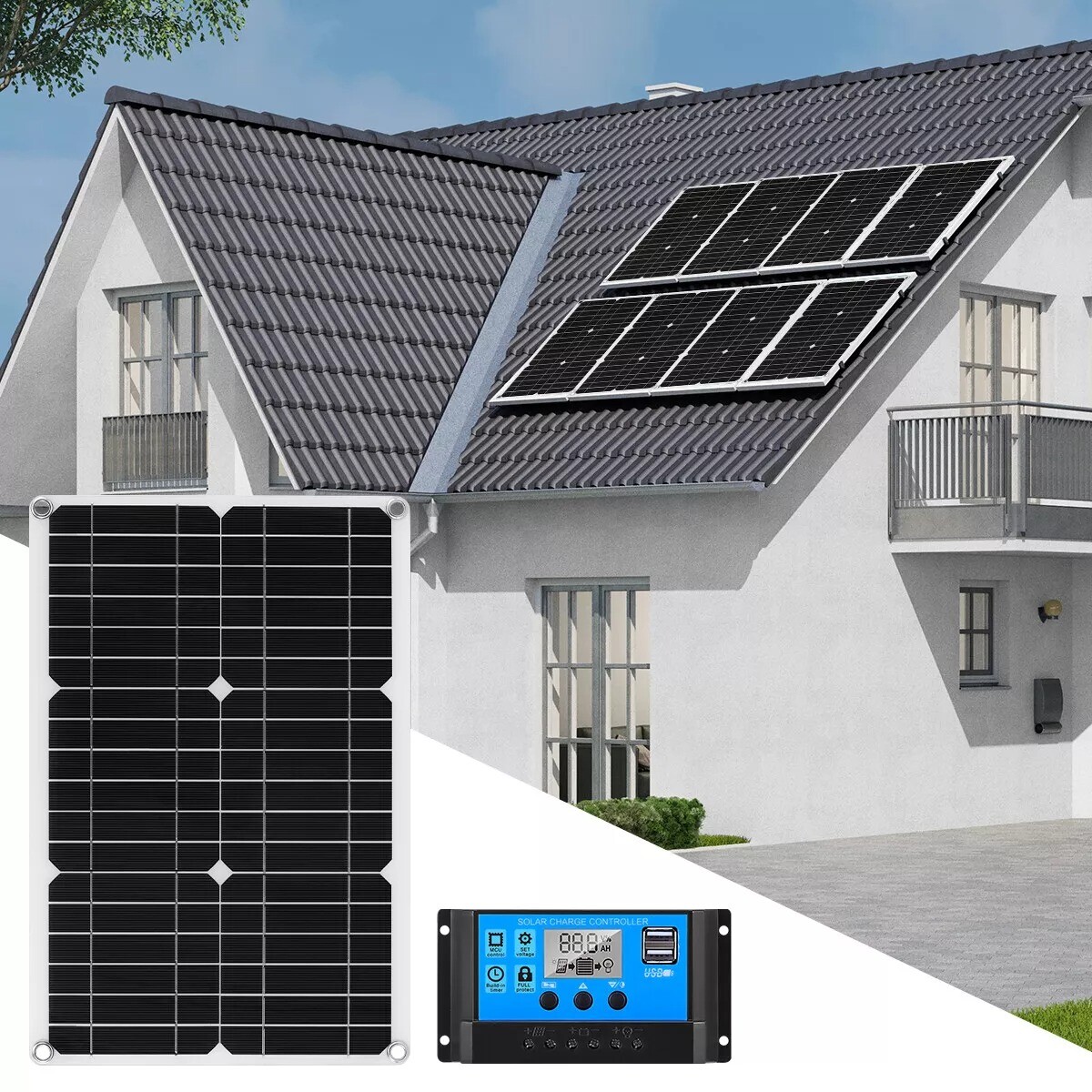 20 Watts Solar Panel Kit 100A 12V Battery Charger w/ Controller Caravan Boat RV