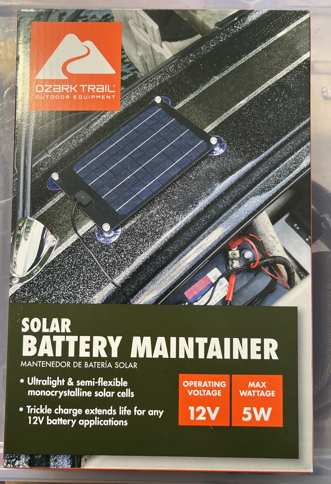 Ozark Trail Solar Boat Battery Maintainer 5W, BT6757, New Sealed