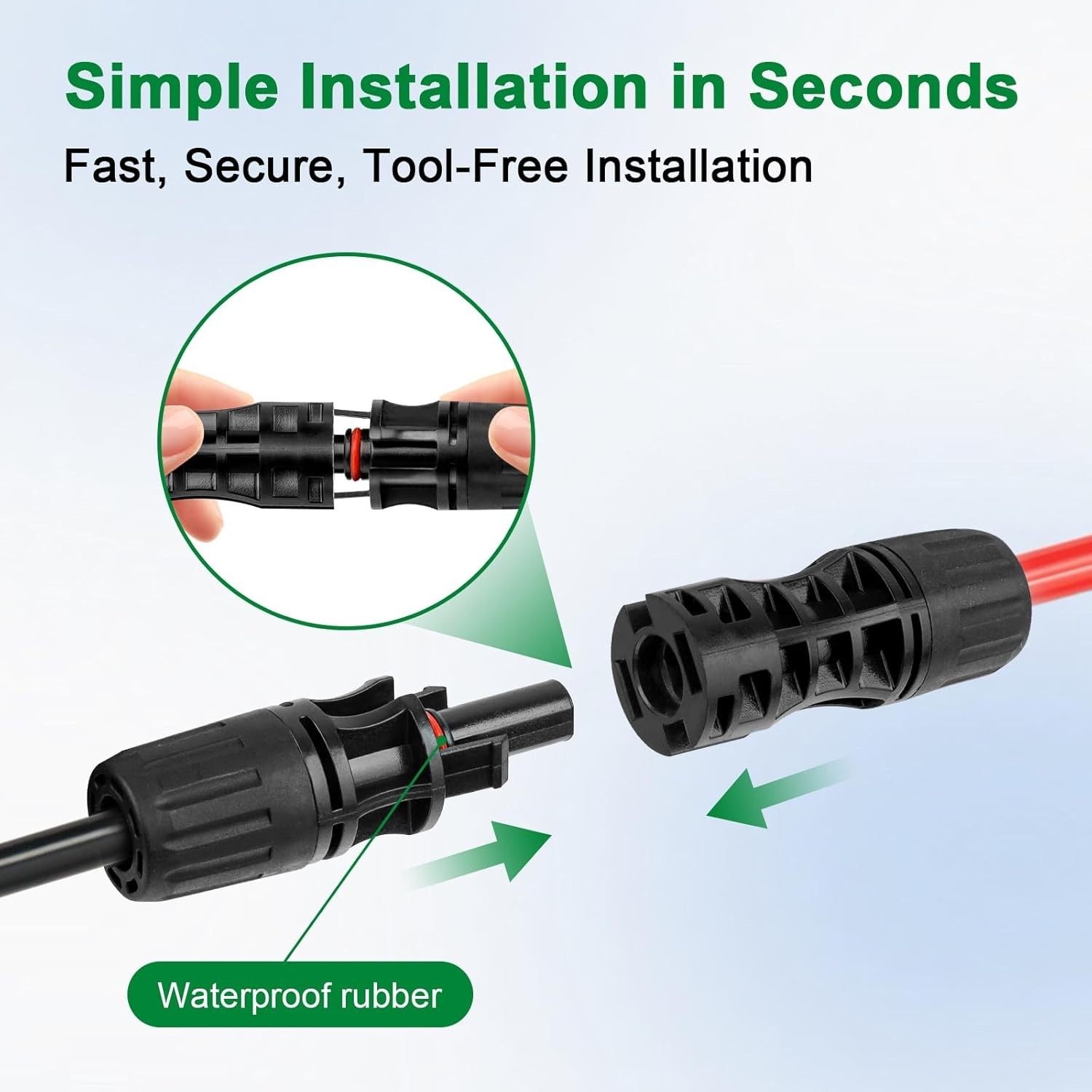 Solar Extension Cable 8AWG 15FT 2-Pack (Red + Black), PV Wire with Male/Female S