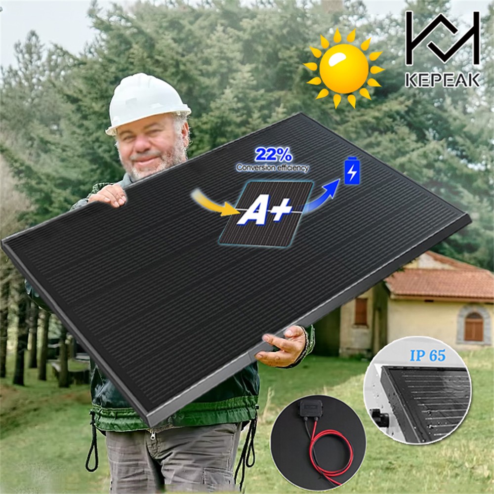 60W 18V All Black Mono Solar Panel PV Power IP65 12V Battery Off-Grid RV Charger