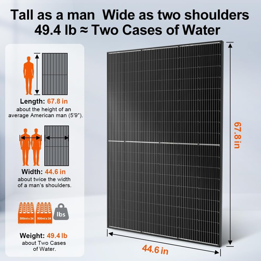 Monocrystalline Solar Panel Size 400W 31V for 12/24V Devices, Aluminum Frame, 3M