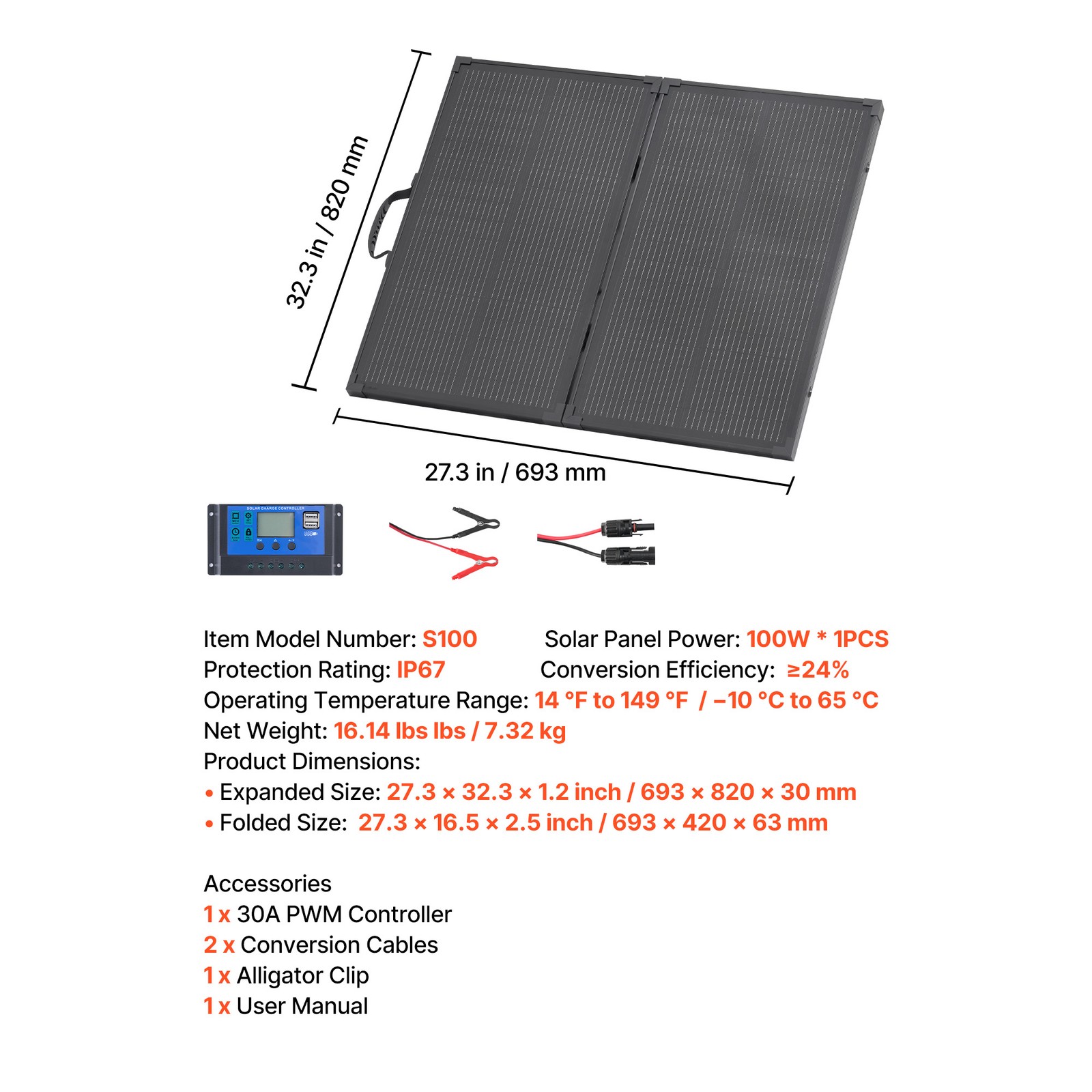 Uimoso100W Foldable Solar Panel with 30A Controller for Portable Power Solutions