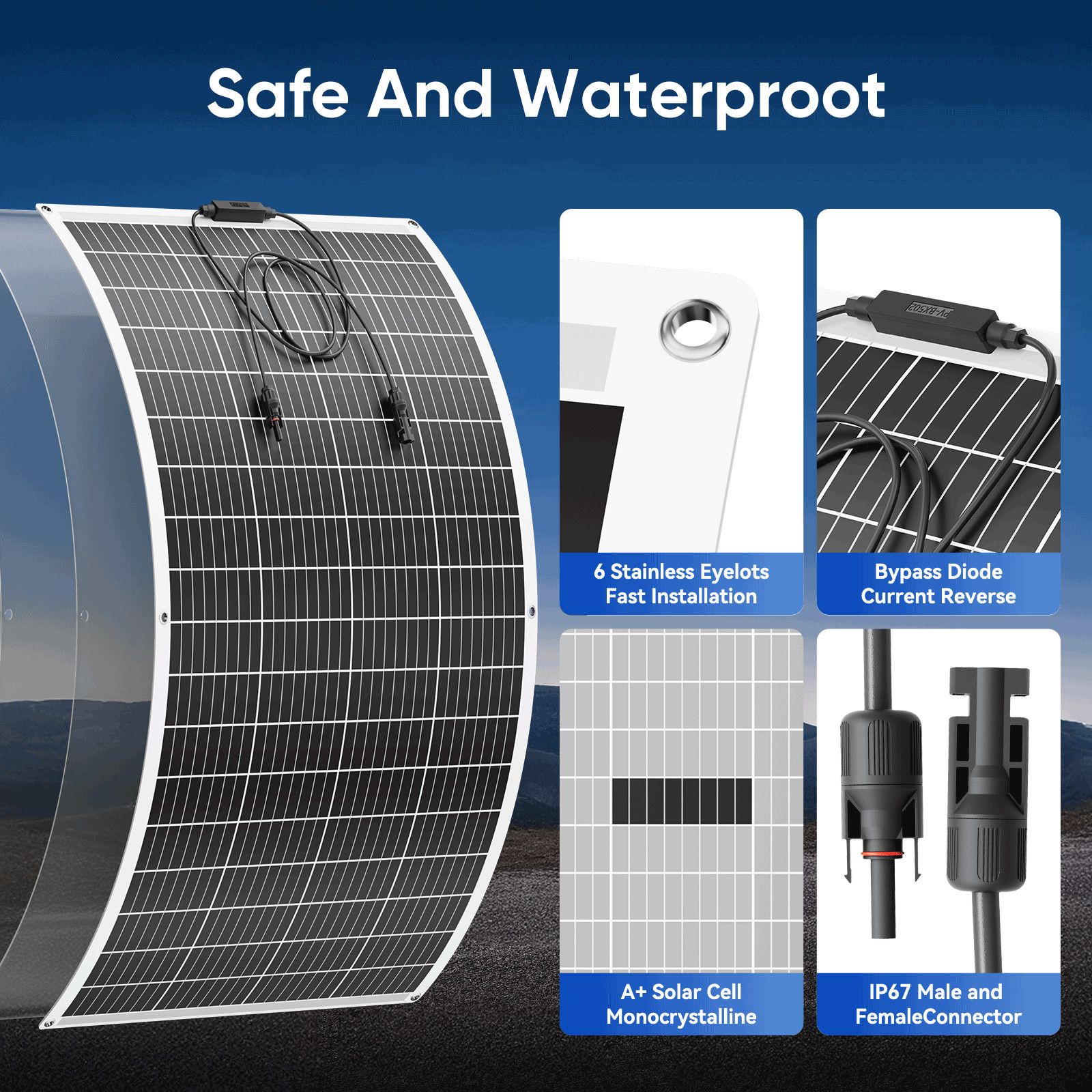 200W Flexible Mono Solar Panel 12V Power Portable Camping Home RV Battery Charge