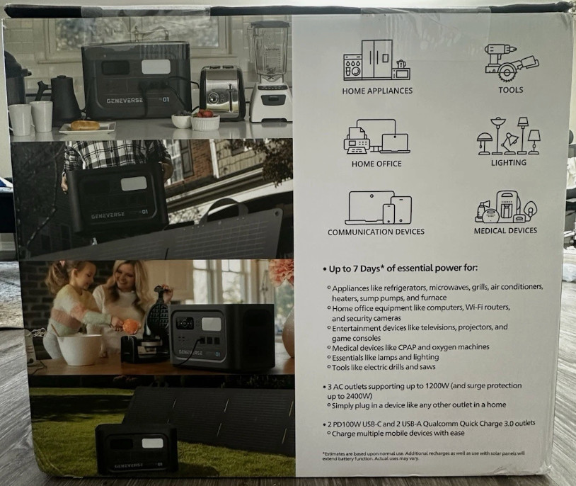 [FREE SHIP]Geneverse HomePower ONE PRO + 2x 100W Solar Panels + Generator