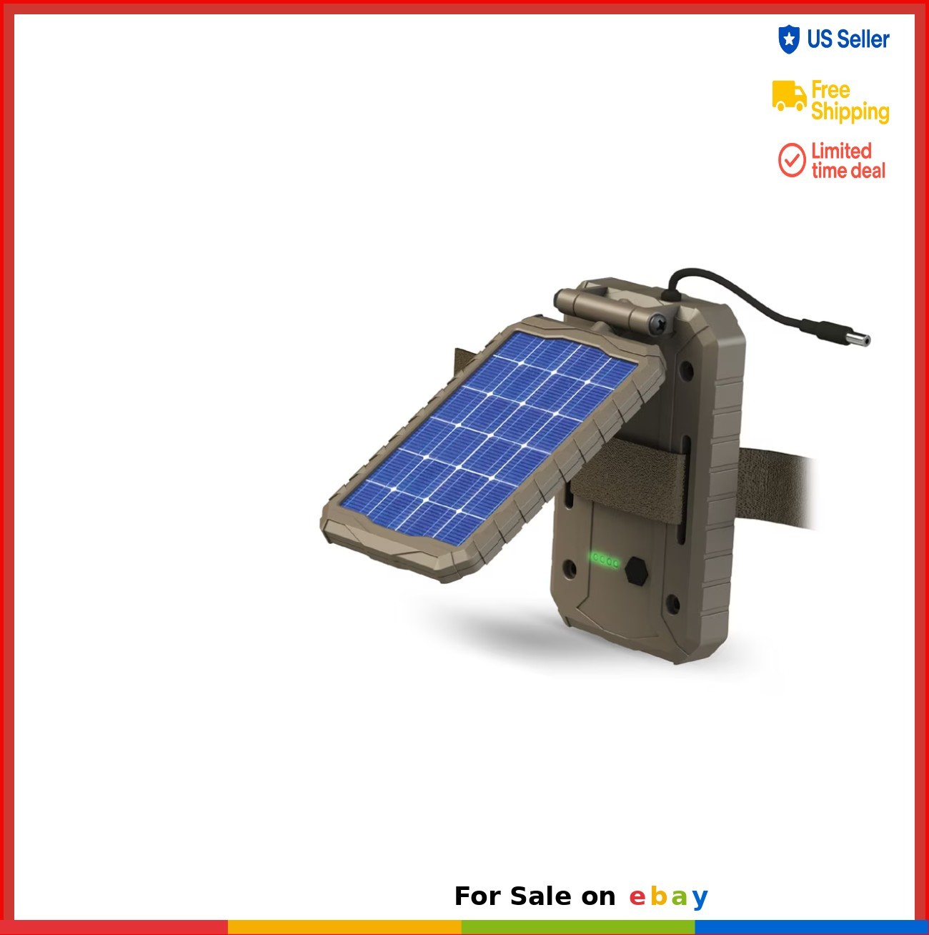Solar Battery Pack 12V 3000mAh for Trail Camera with 10ft Cable Rechargeable