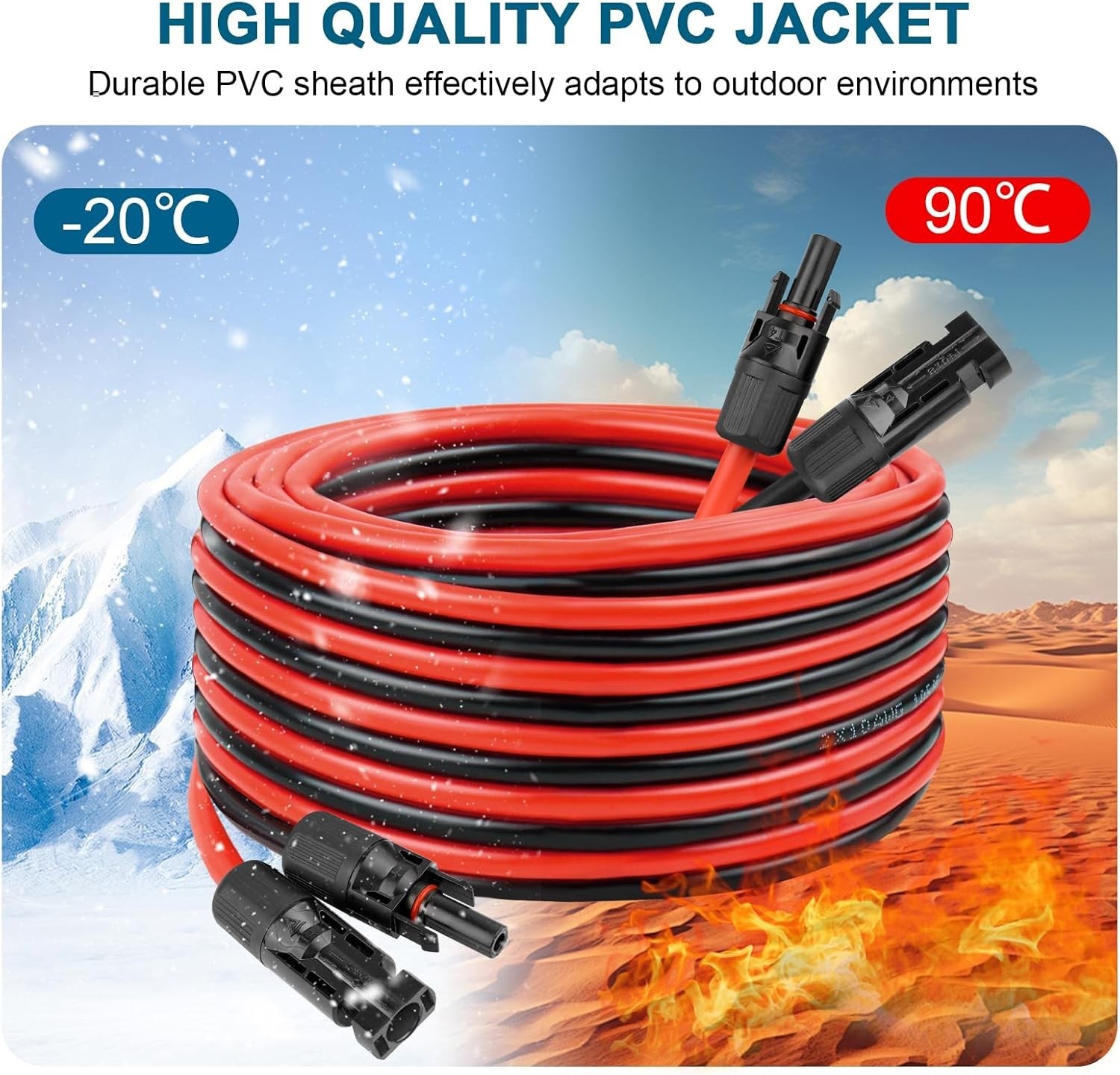 10 AWG Solar Extension Cable 30FT, Flexible Solar Panel Wire with Male to Female