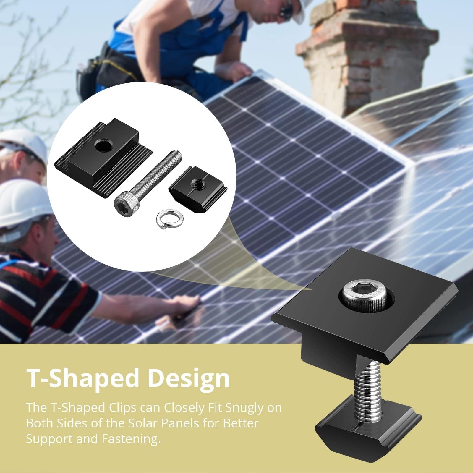 10pcs Solar Panels Centre Clamps, Aluminium T-Shaped Mid Clamps 30mm/35mm Sol…