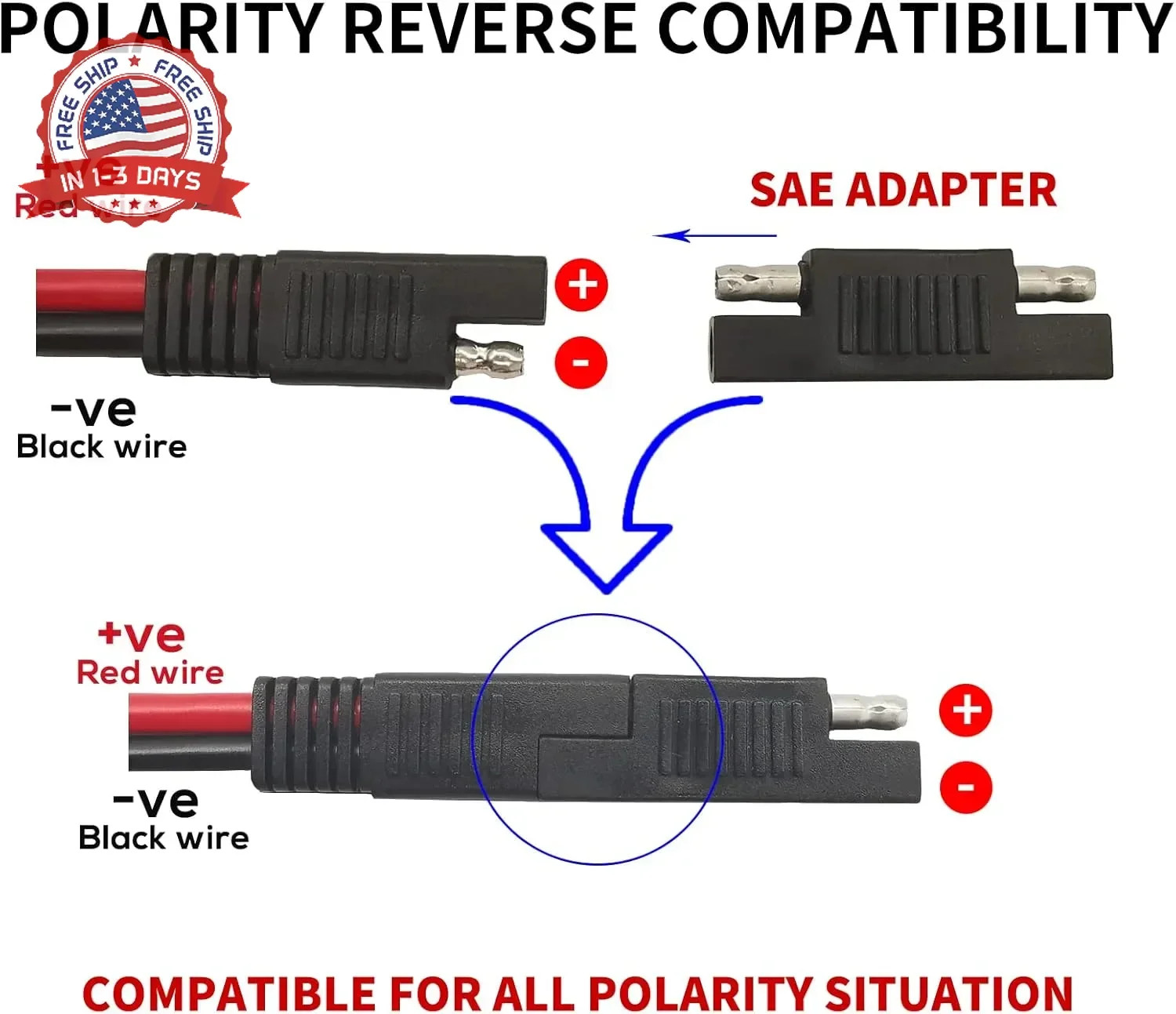 10 AWG SAE to Solar Panel Adapter, RV Solar Panel Connector Cable, Solar to SAE
