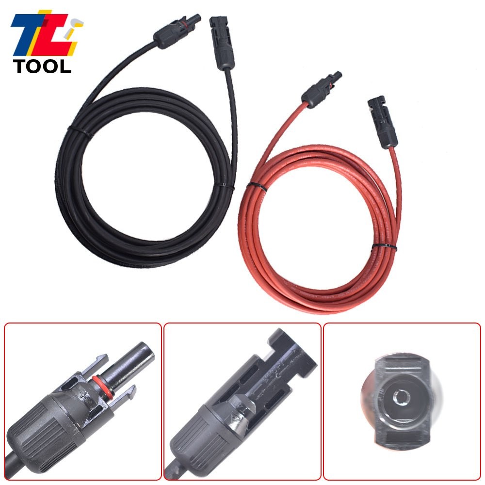 1-Pair 10ft Black + Red 12AWG Solar Panel Extension Cable Wire Connector