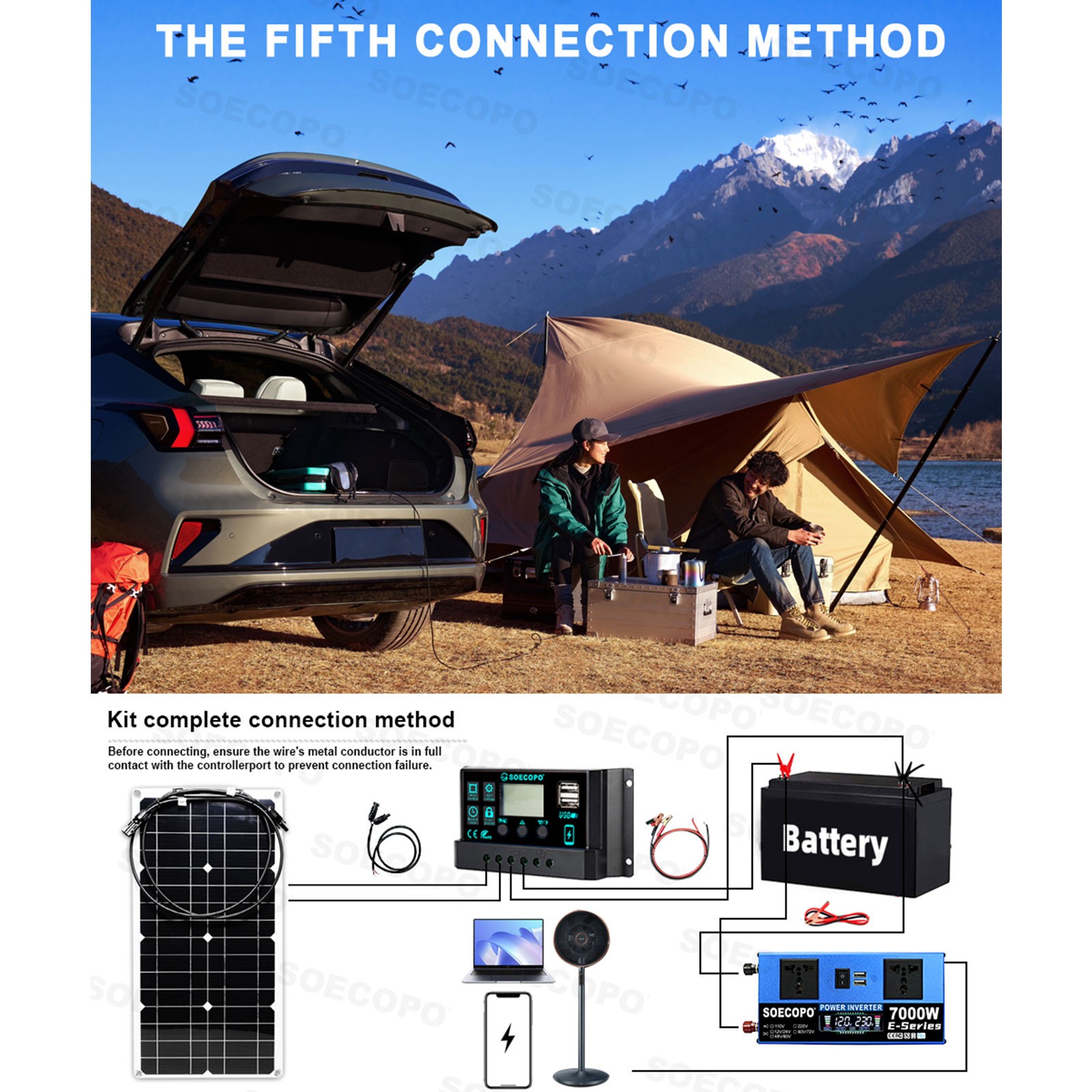 7000W Peak Solar System Kit Flexible Panel DC12V24V AC110V/220V Inverter 100A
