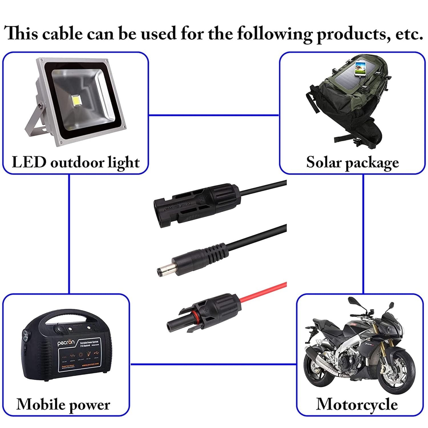 Solar Panel Adapter Cable – MC-4 to DC with Multiple Connector Tips (5.5Mm X 2.1