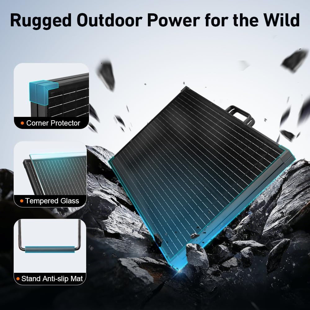 100W 12V Portable Solar Panels Suitcase with Waterproof 10A Charge Controller, F