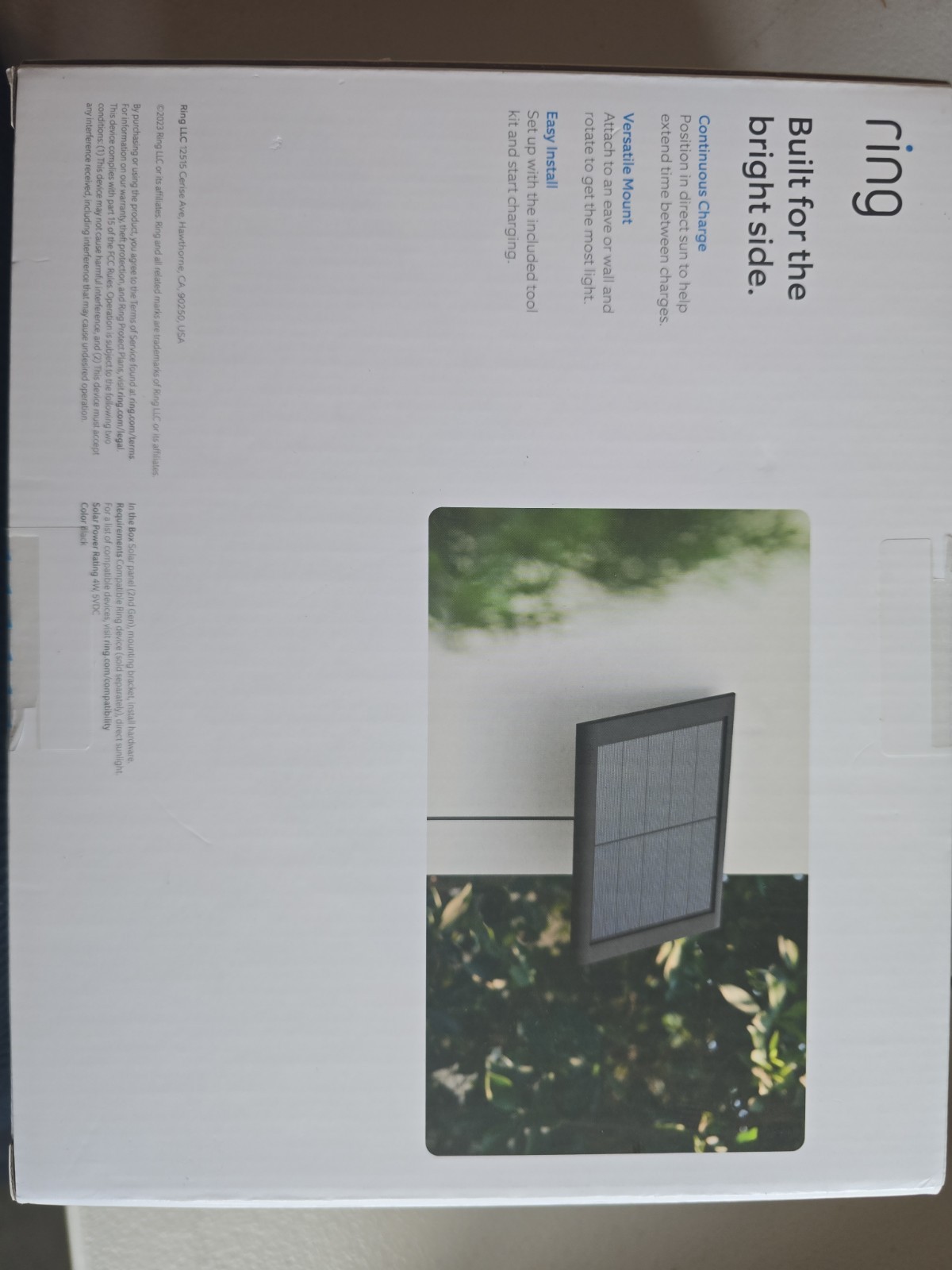 Ring 4W 2nd Generation Solar Panel for Select Ring Security Cameras Black New