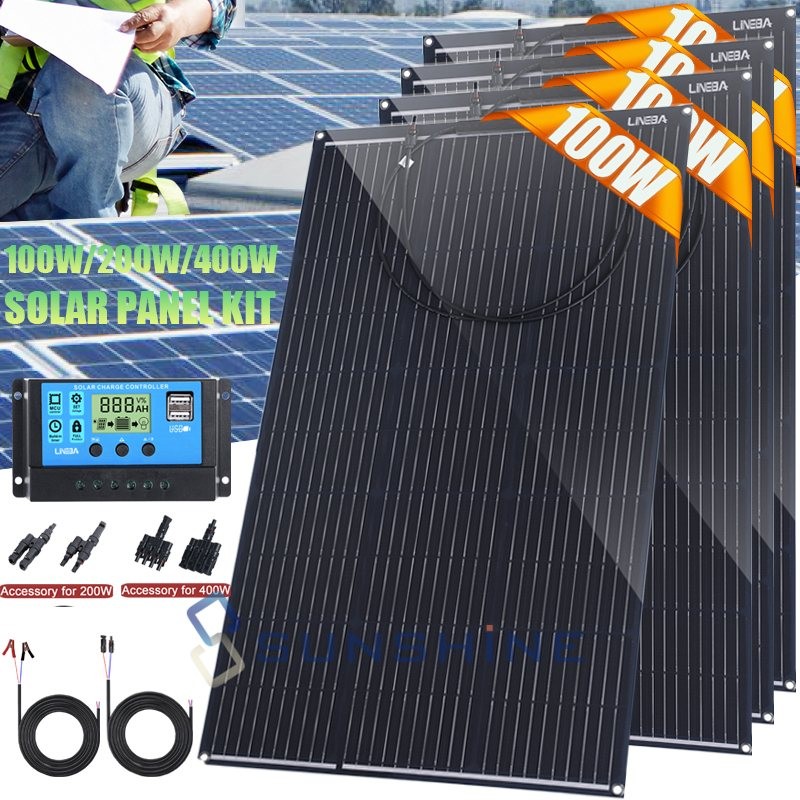 400W 200W 100W Mono Solar Panel Kit Battery Charging Home RV Off-Grid Boat Power