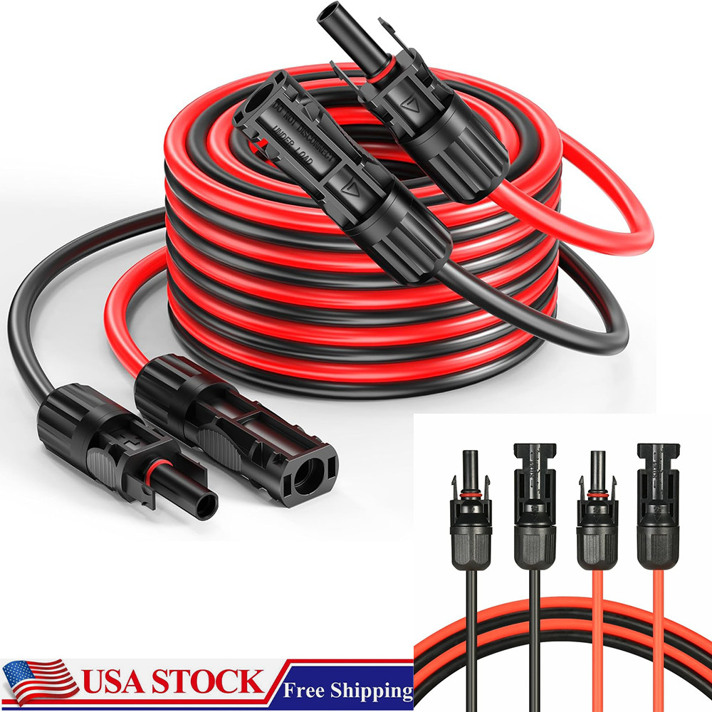 Solar Panel Cable Wire Pair Black + Red Fits MC4 Connectors 8 / 10 / 12 / 14 AWG