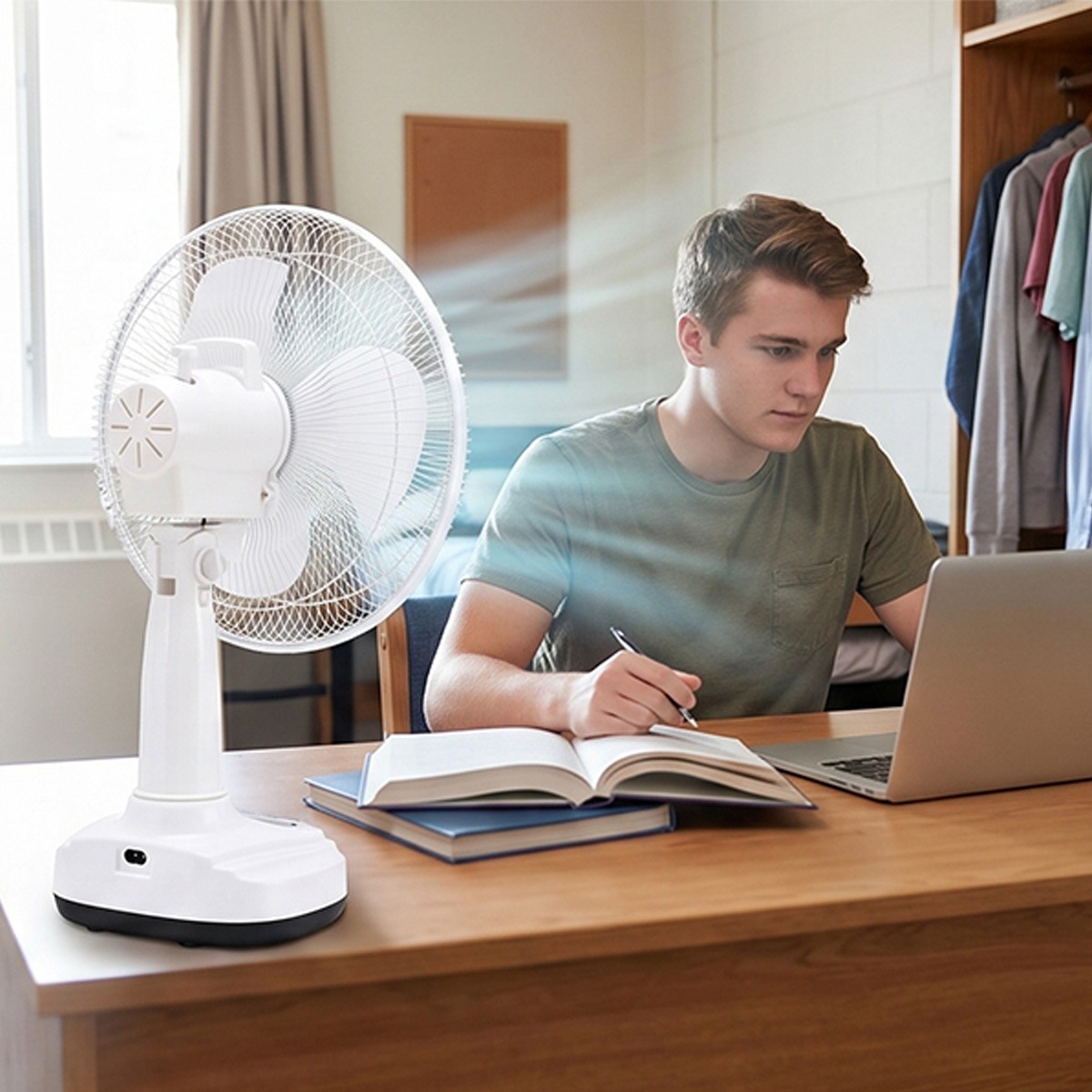12″ Desktop Solar Fan Portable Rechargeable Camping Fan w/ Emergency Light Kit