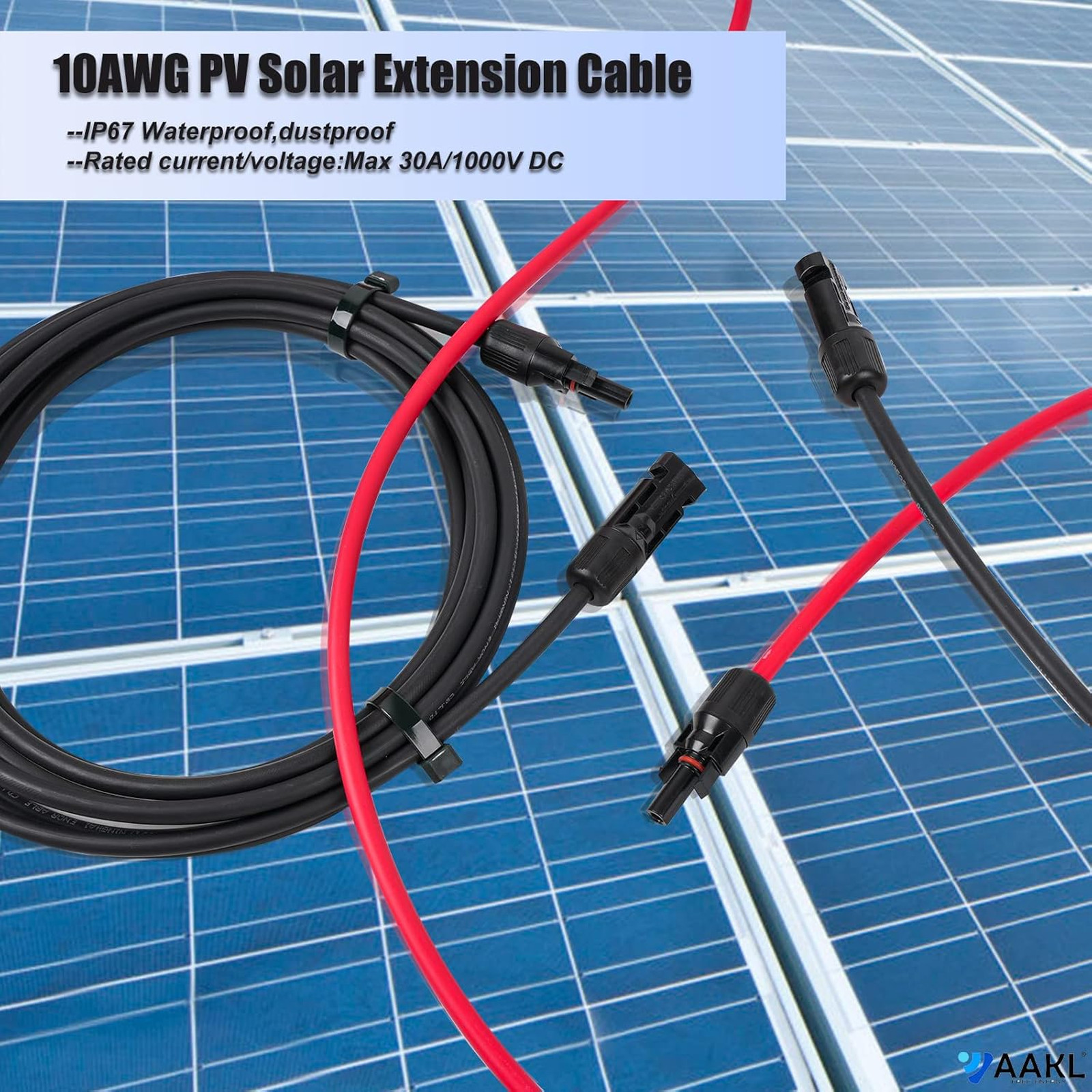 Solar Extension Cable 10AWG 3Feet PV Wire with Connectors for Solar Power System