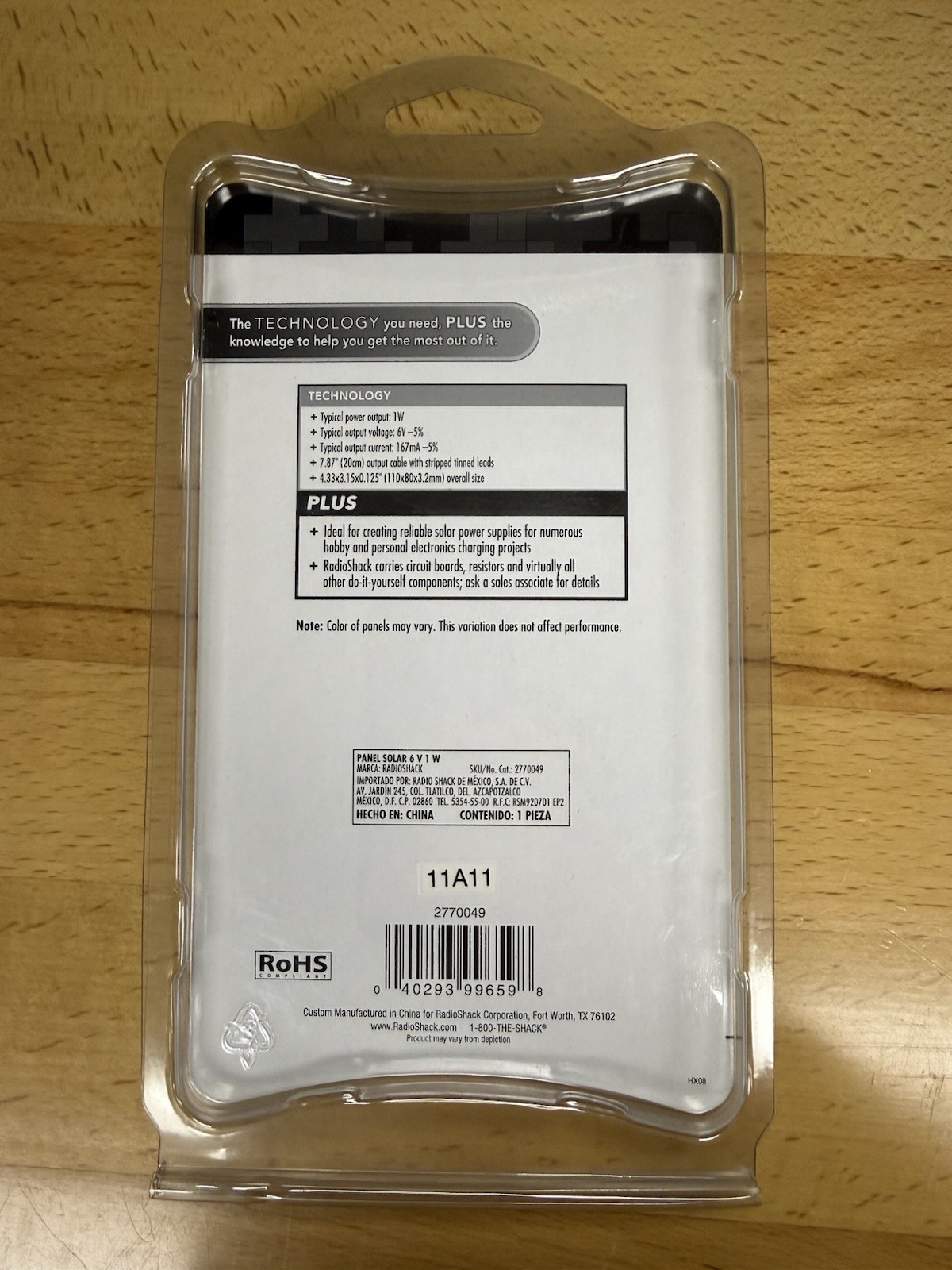 Radio Shack Solar Panel 1W• 6V – 2770049