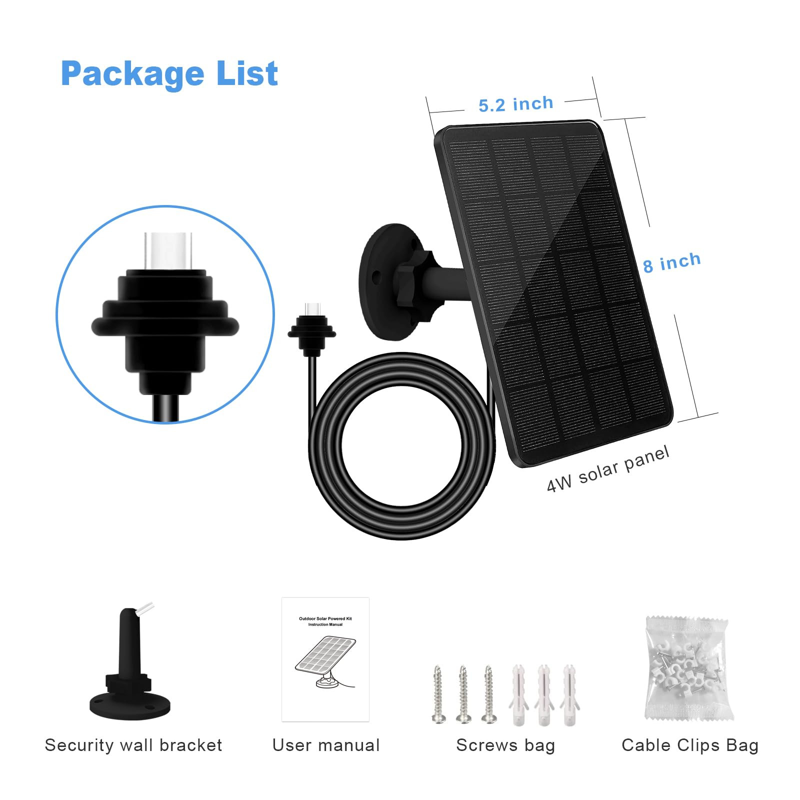 Solar Panel for Blink Camera Outdoor, 4W Solar Panel with USB-C Port Compatib…